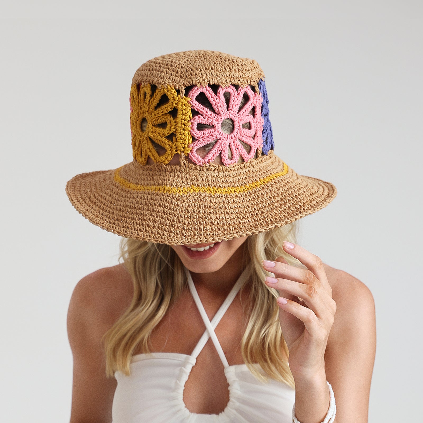 Women’s Paper Straw Bucket Hat with Wide Brim and UPF 50+ Sun Protection