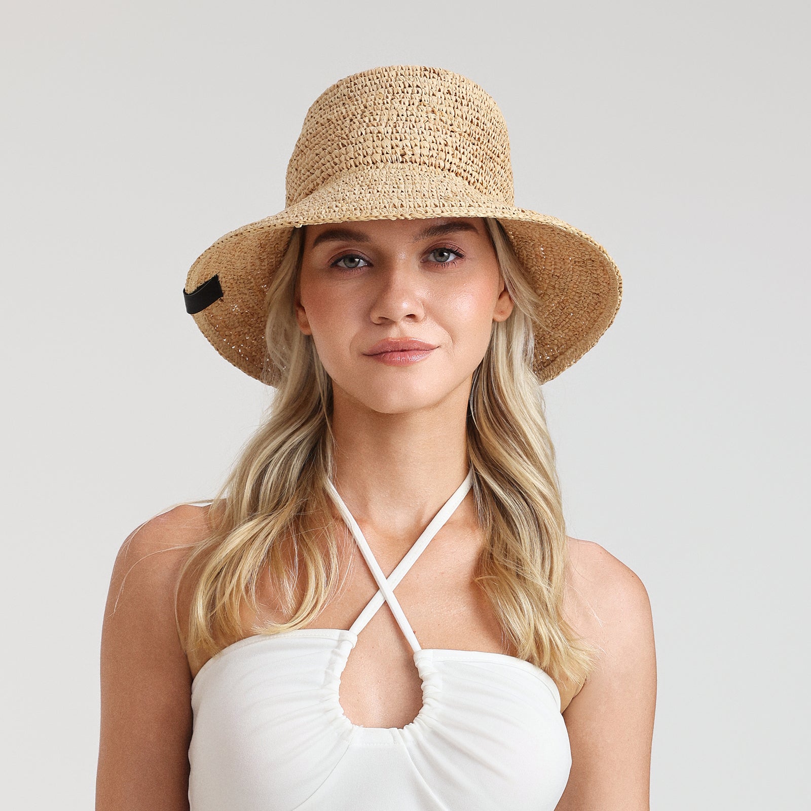 Women’s Raffia Sun Hat with Wide Brim and UPF 50+ Sun Protection