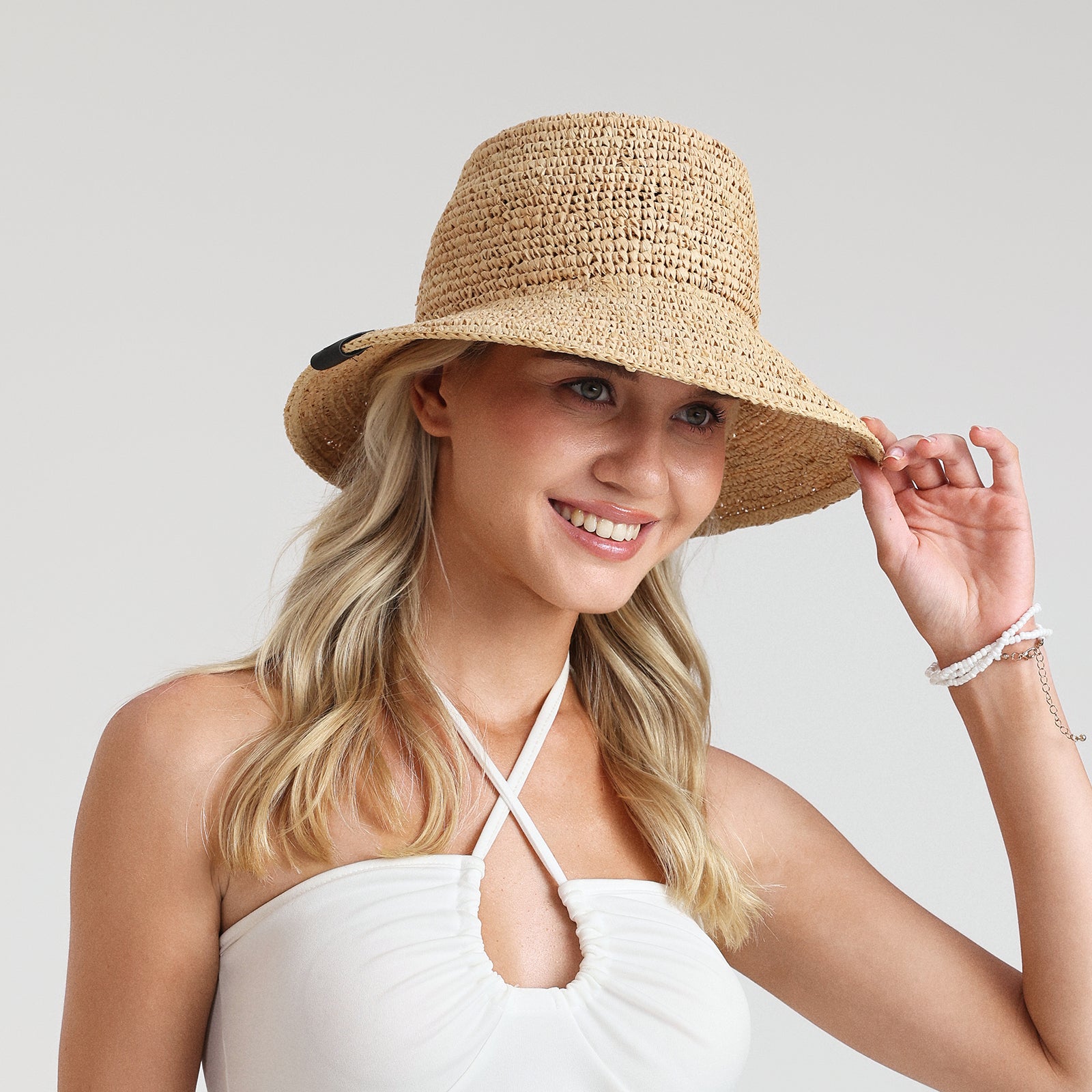 Women’s Raffia Sun Hat with Wide Brim and UPF 50+ Sun Protection