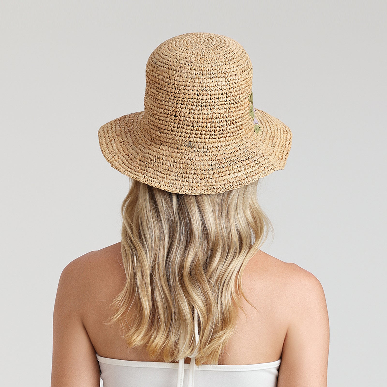 Women’s Raffia Bucket Hat with Wide Brim and UPF 50+ Sun Protection