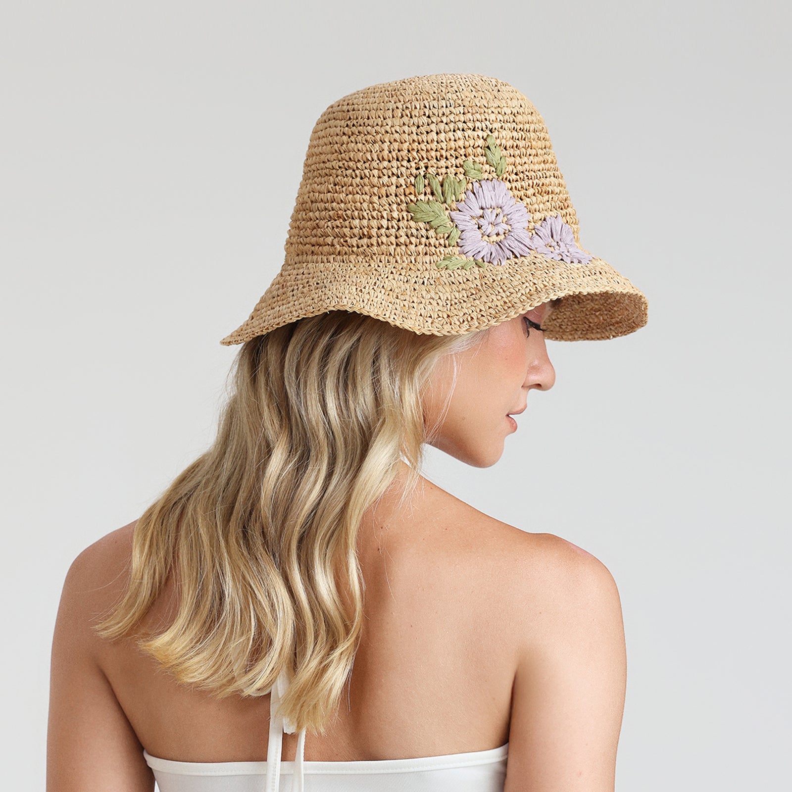 Women’s Raffia Bucket Hat with Wide Brim and UPF 50+ Sun Protection