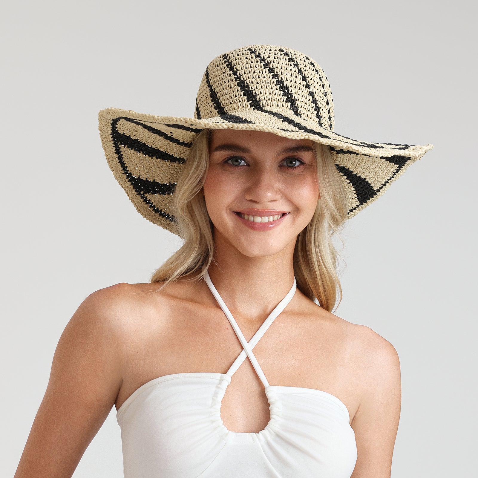 Women’s Paper Straw Sun Hat with Wide Brim and UPF 50+ Sun Protection