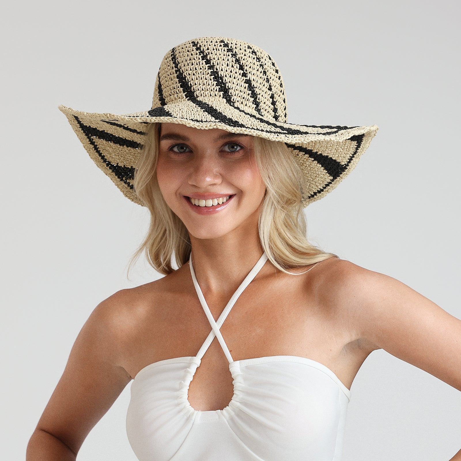 Women’s Paper Straw Sun Hat with Wide Brim and UPF 50+ Sun Protection