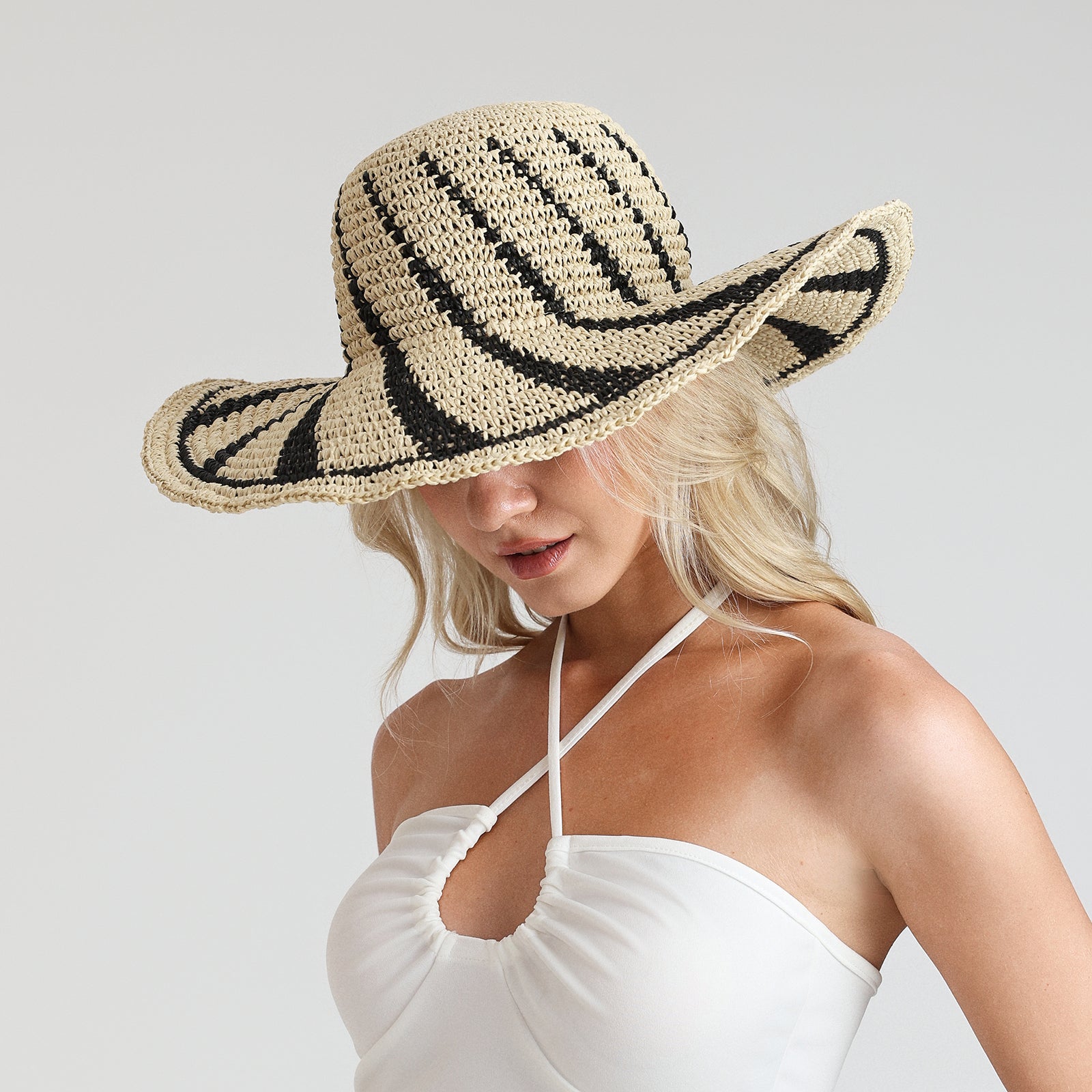 Women’s Paper Straw Sun Hat with Wide Brim and UPF 50+ Sun Protection