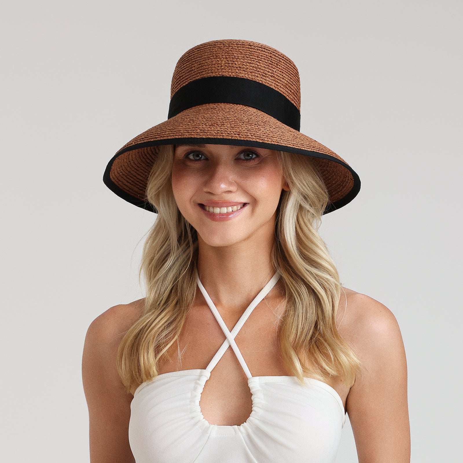 Women’s Raffia Bucket Hat with Wide Brim and UPF 50+ Sun Protection