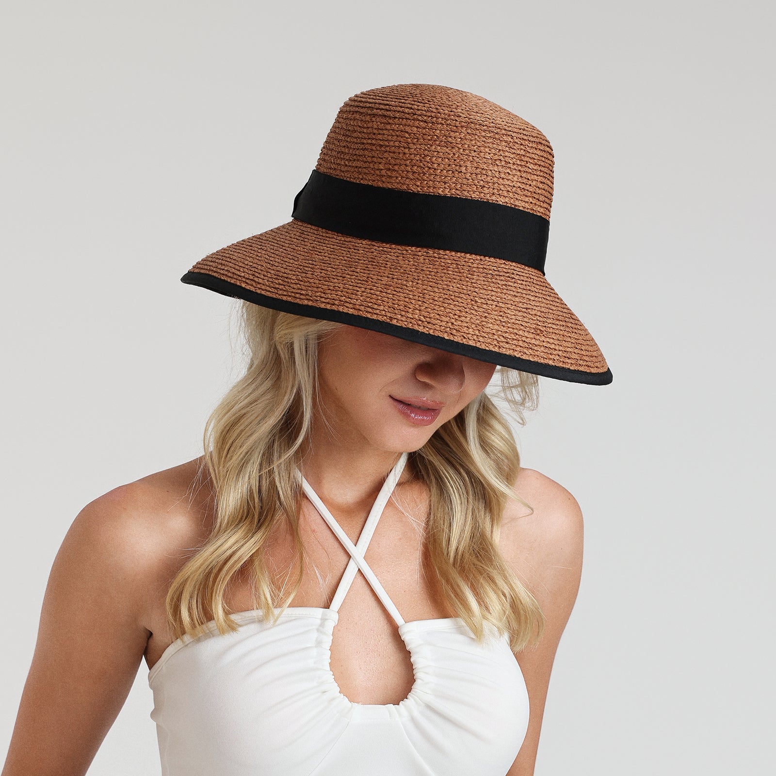 Women’s Raffia Bucket Hat with Wide Brim and UPF 50+ Sun Protection