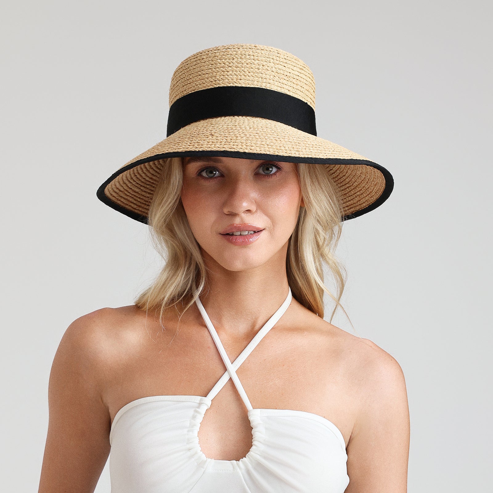 Women’s Raffia Bucket Hat with Wide Brim and UPF 50+ Sun Protection