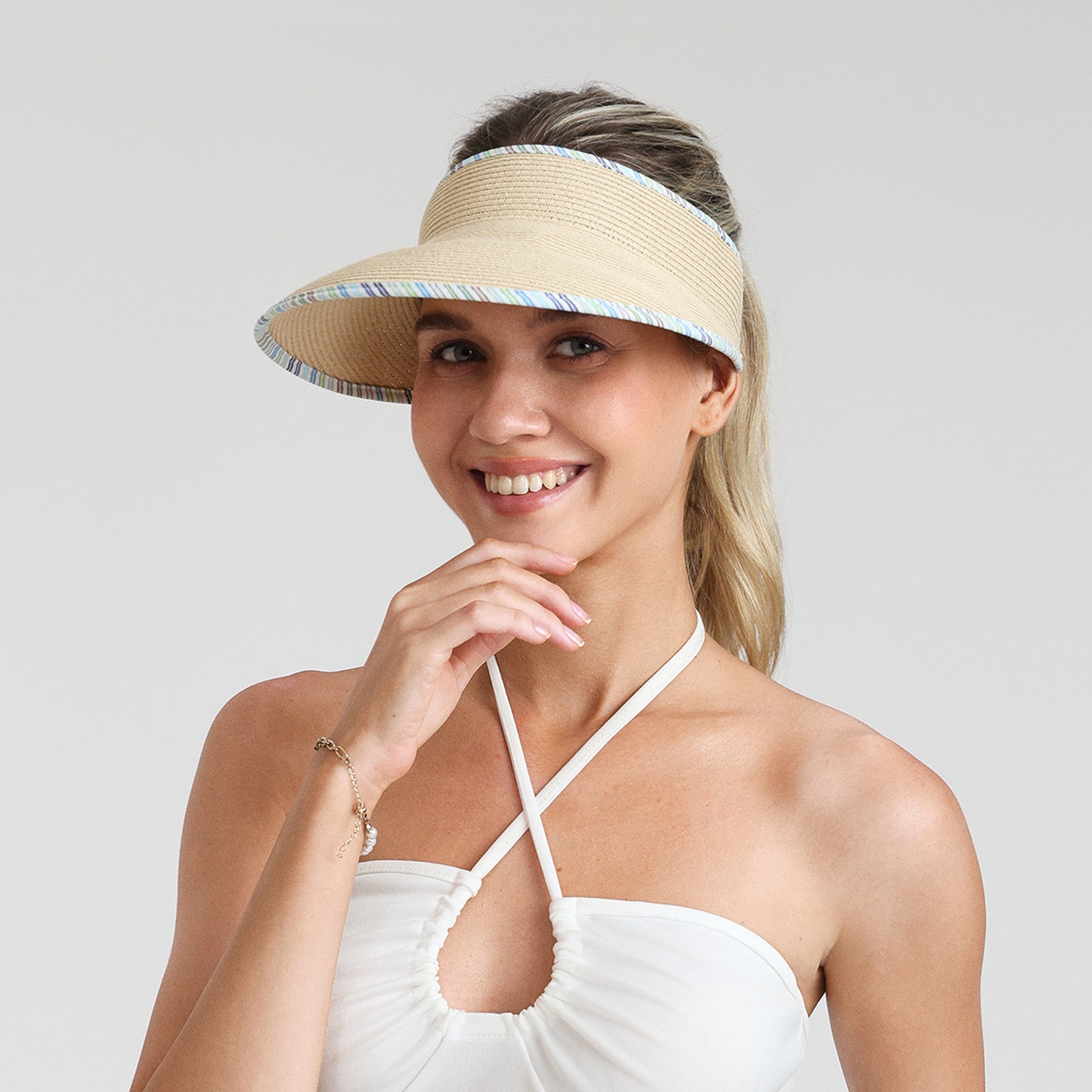 Women’s Paper Straw Sun Hat with Wide Brim and UPF 50+ Sun Protection
