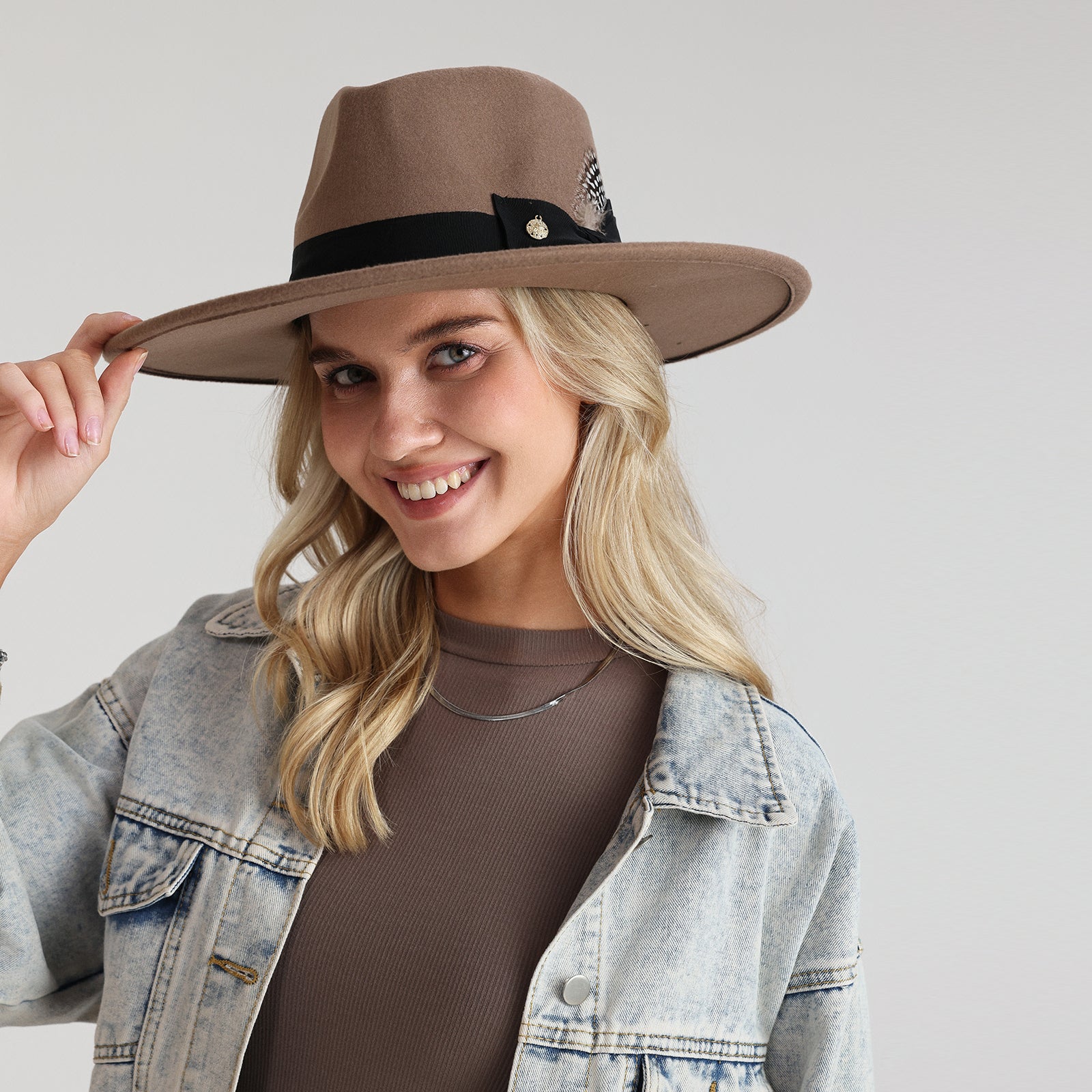 Unisex Polyester Fedora Hat with Wide Brim and UPF 50+ Sun Protection