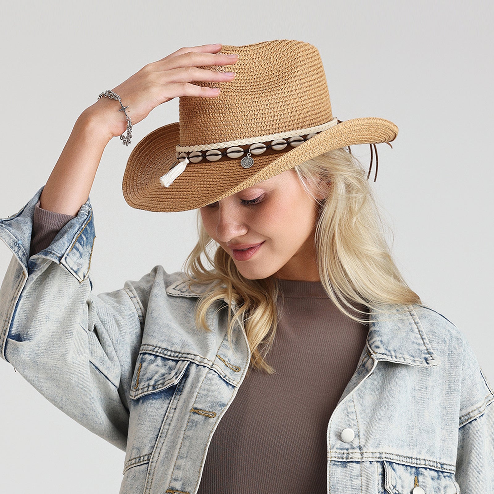 Unisex Paper Straw Fedora Hat with Wide Brim and UPF 50+ Sun Protection