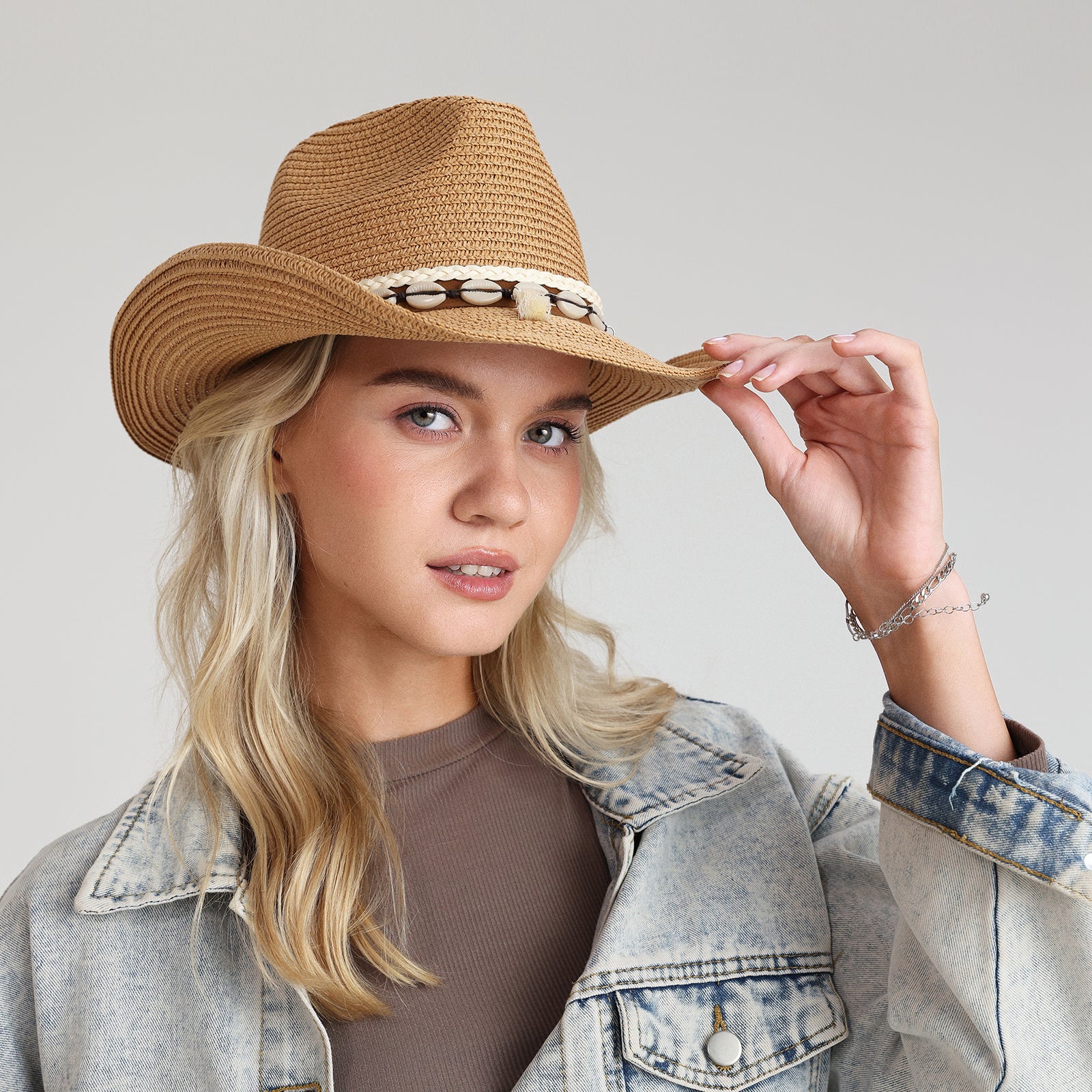 Unisex Paper Straw Fedora Hat with Wide Brim and UPF 50+ Sun Protection