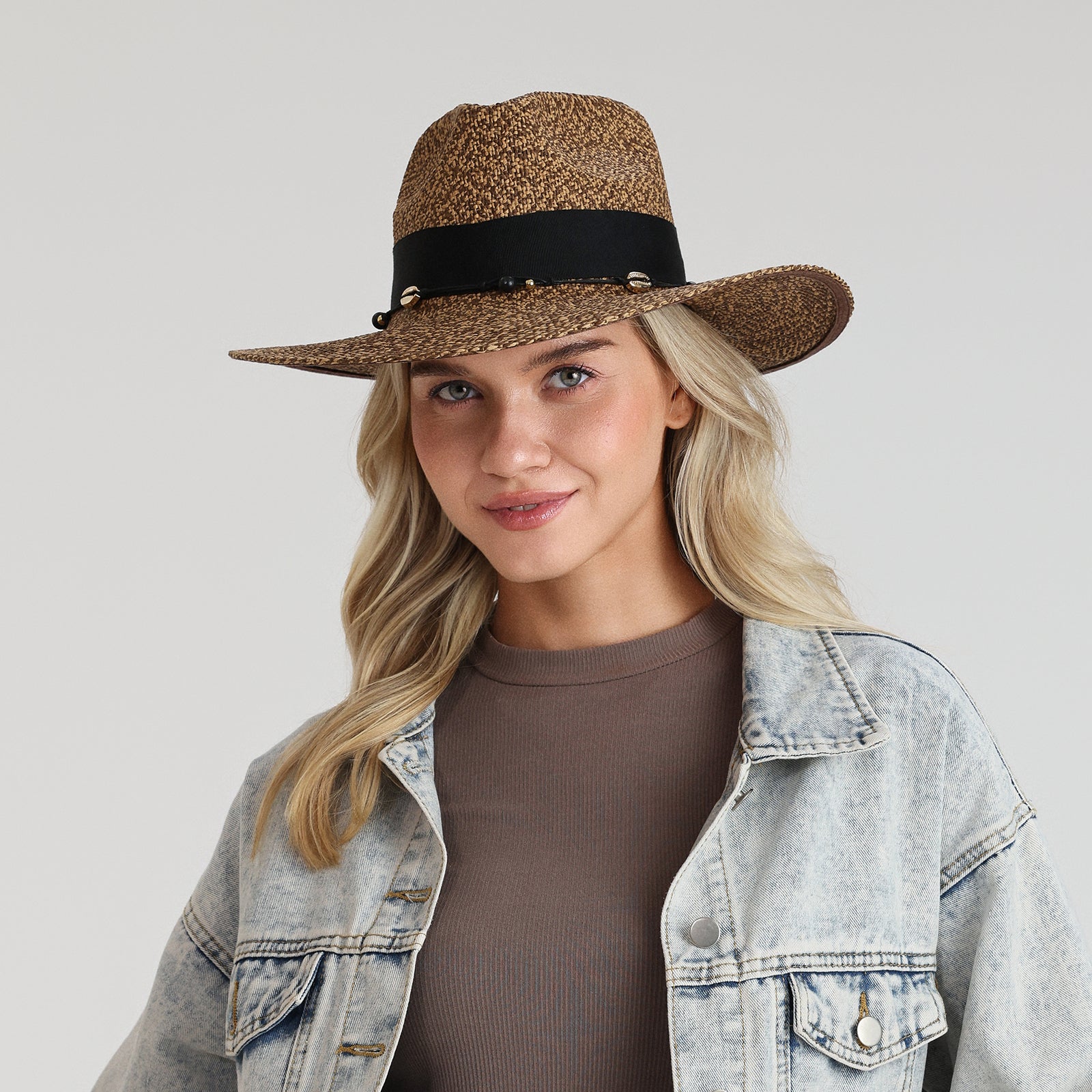 Unisex Paper Straw Fedora Hat with Wide Brim and UPF 50+ Sun Protection