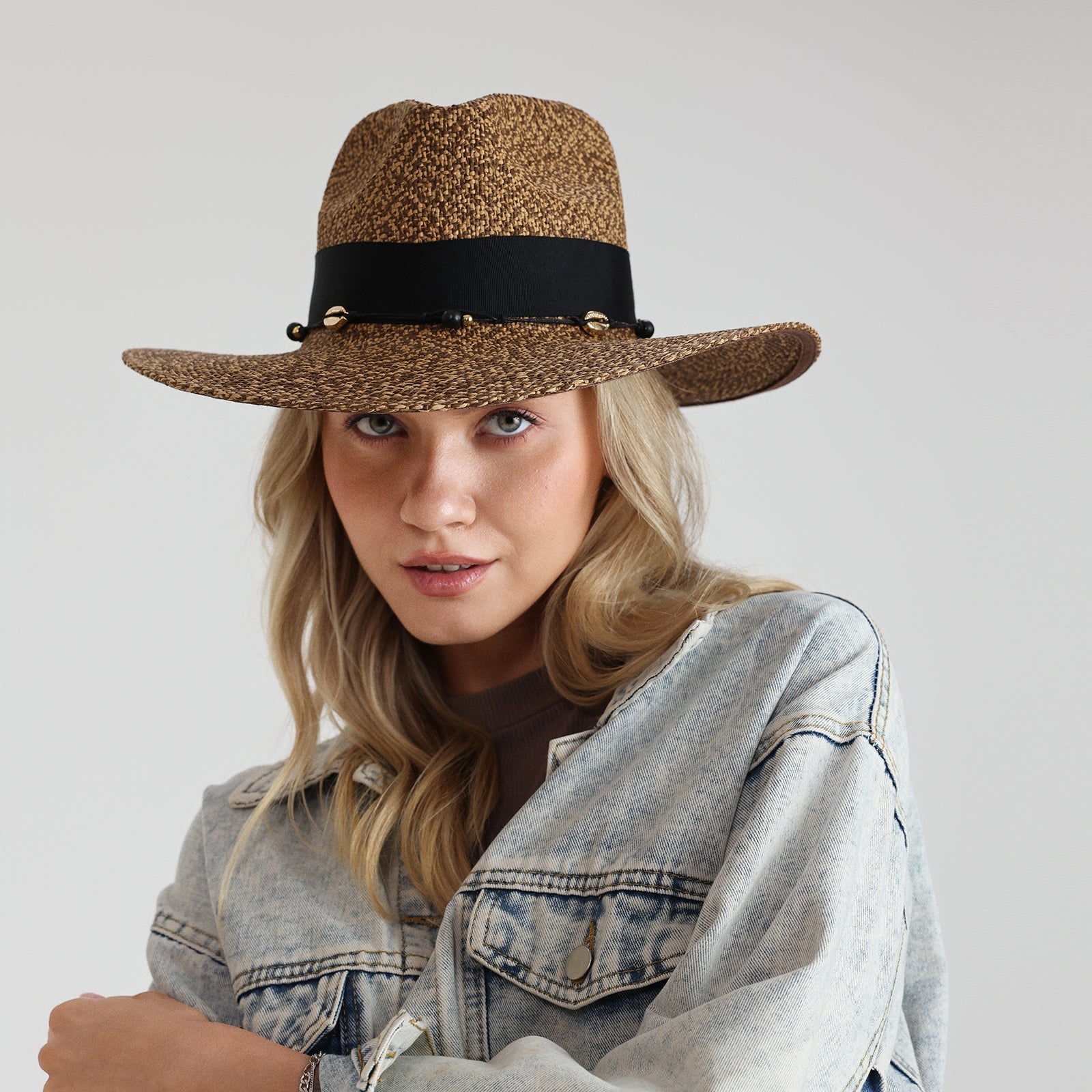 Unisex Paper Straw Fedora Hat with Wide Brim and UPF 50+ Sun Protection