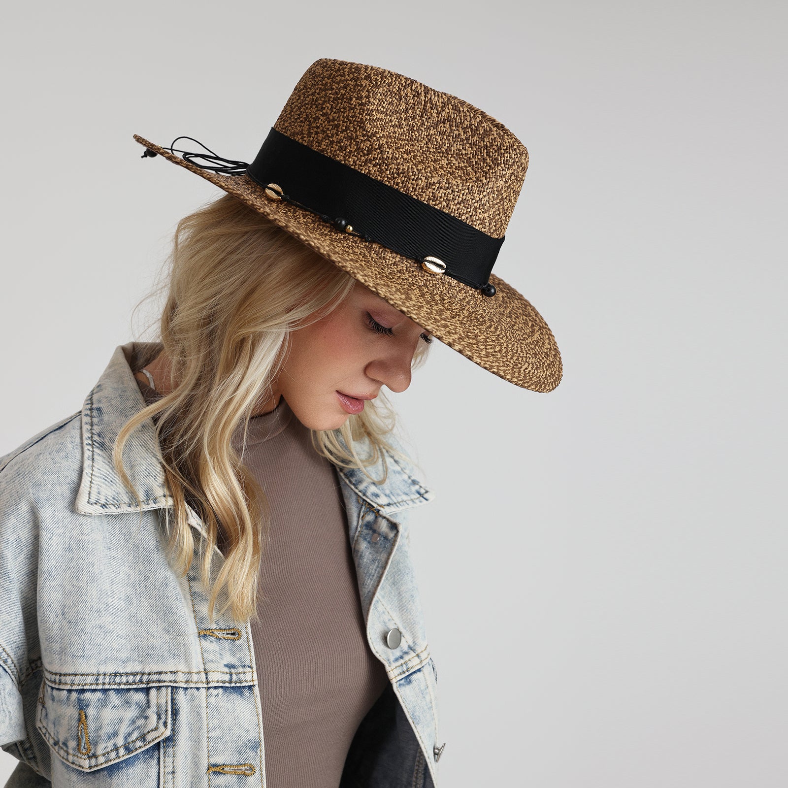 Unisex Paper Straw Fedora Hat with Wide Brim and UPF 50+ Sun Protection