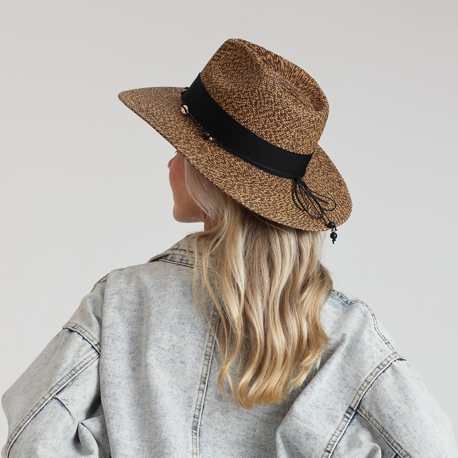 Unisex Paper Straw Fedora Hat with Wide Brim and UPF 50+ Sun Protection