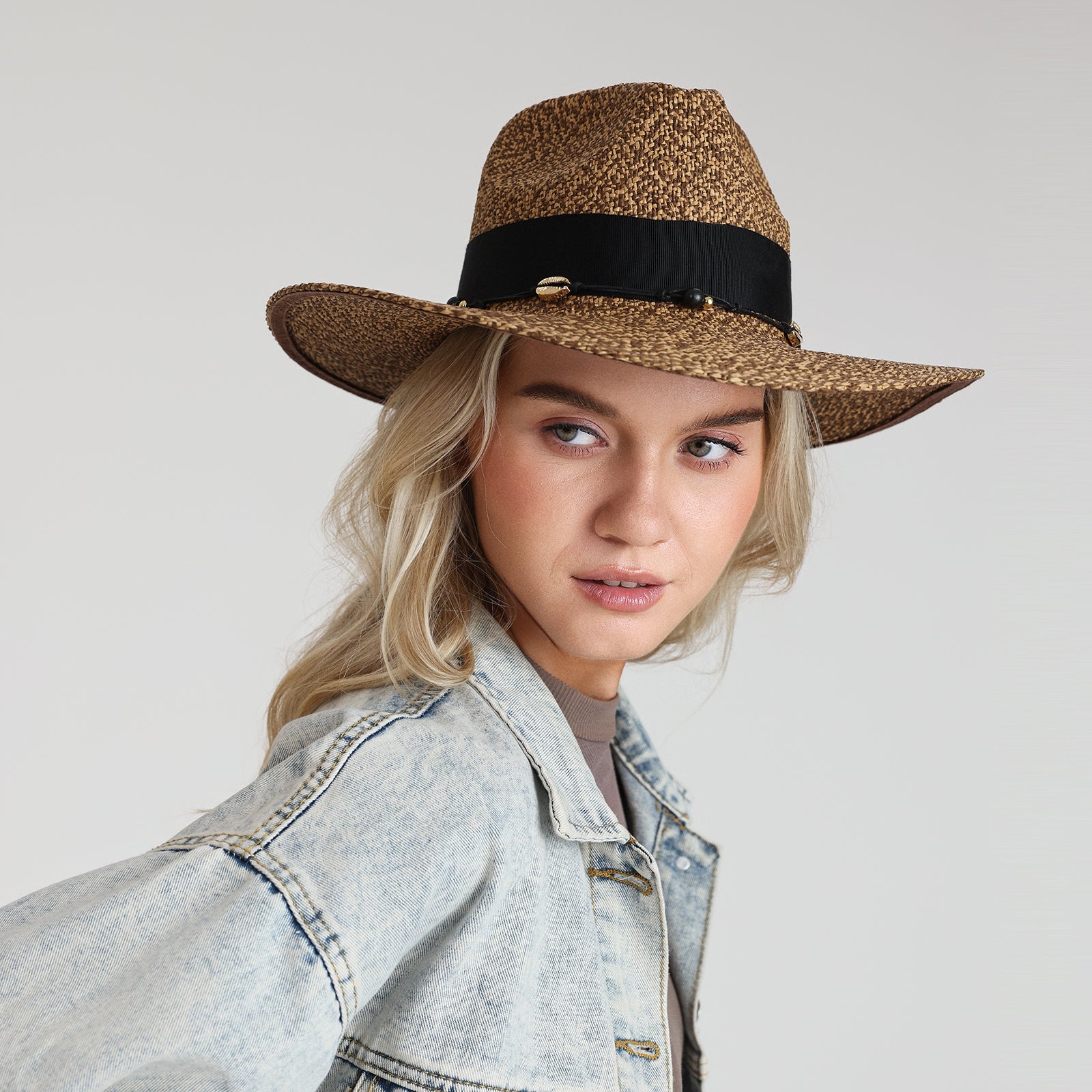 Unisex Paper Straw Fedora Hat with Wide Brim and UPF 50+ Sun Protection