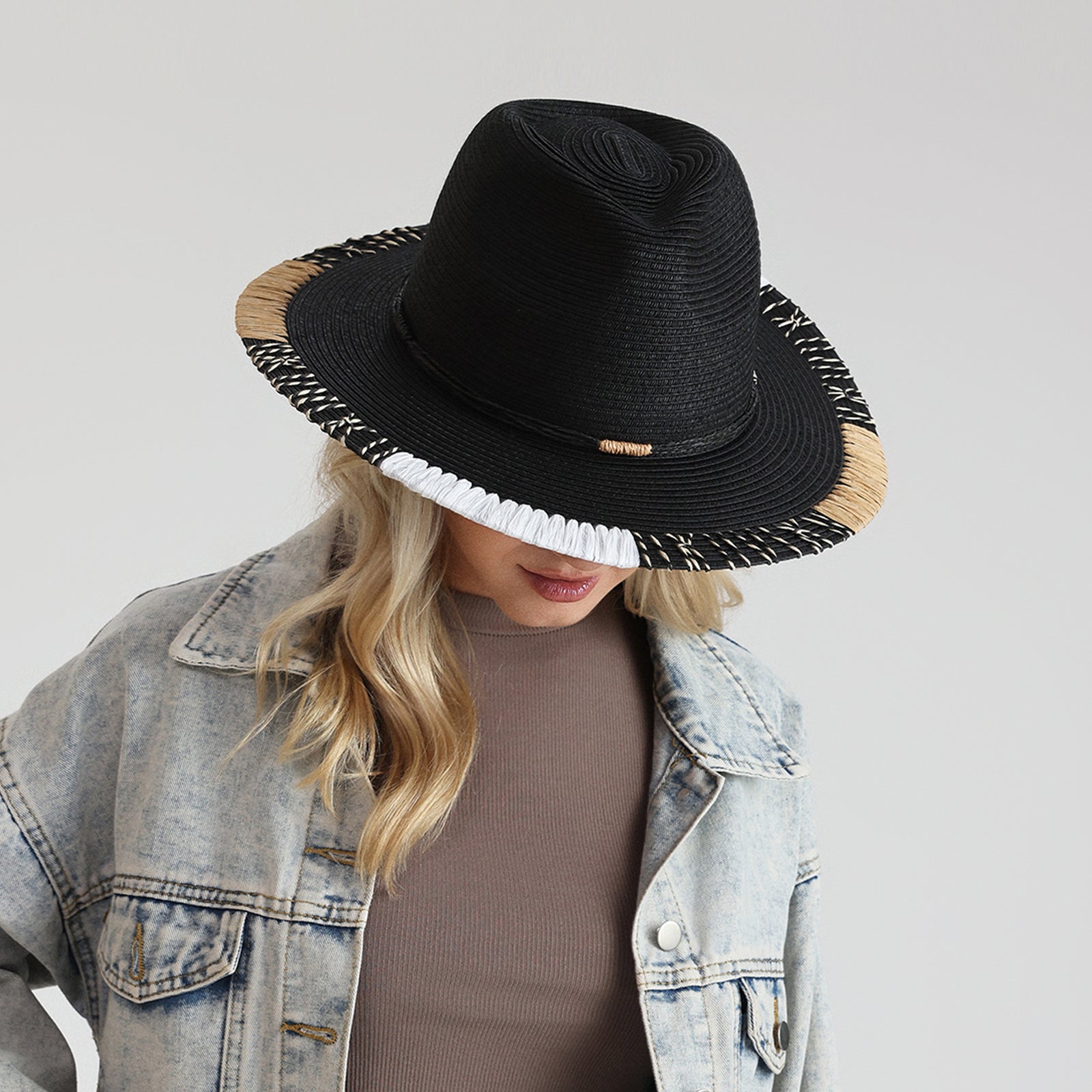 Unisex Paper Straw Fedora Hat with Wide Brim and UPF 50+ Sun Protection