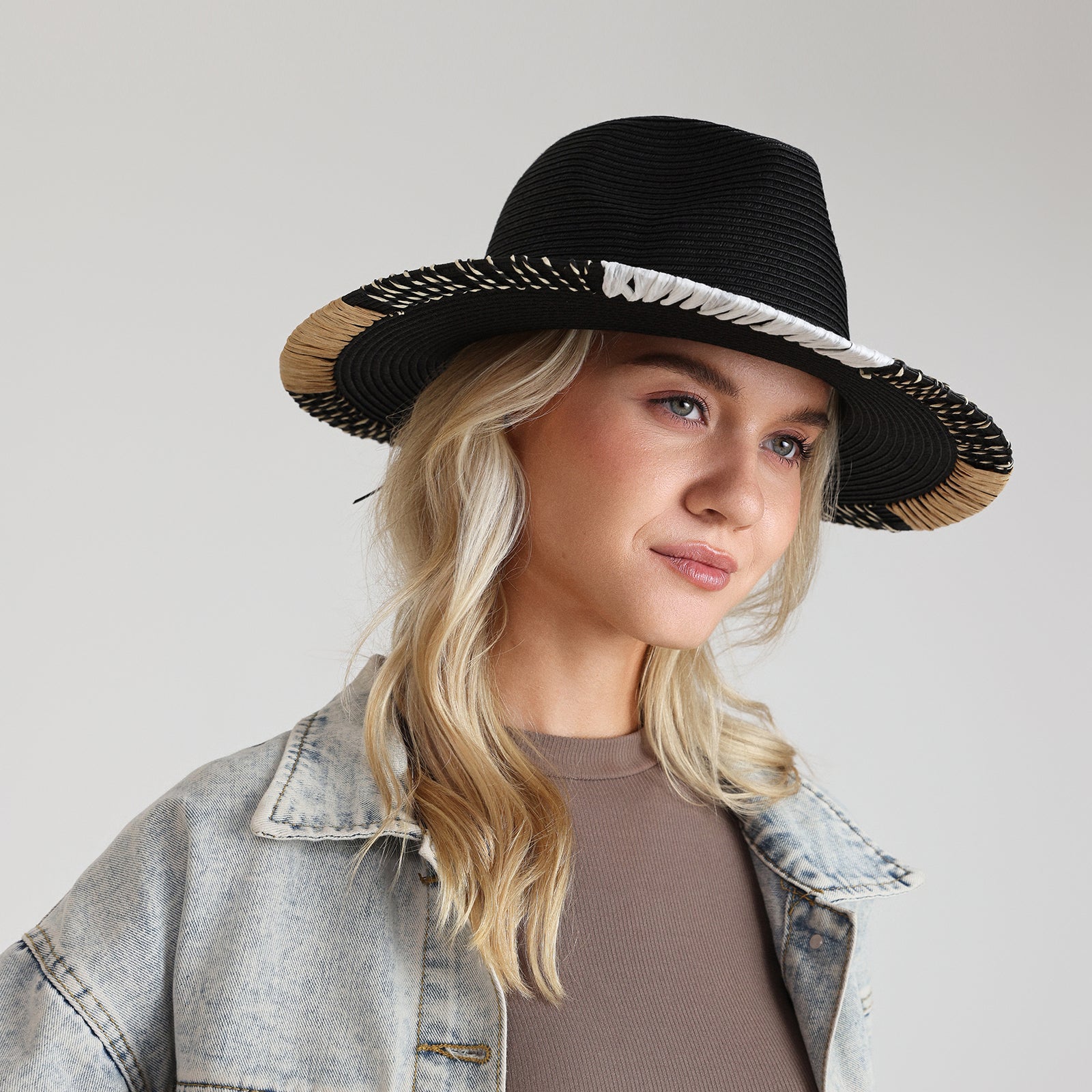 Unisex Paper Straw Fedora Hat with Wide Brim and UPF 50+ Sun Protection