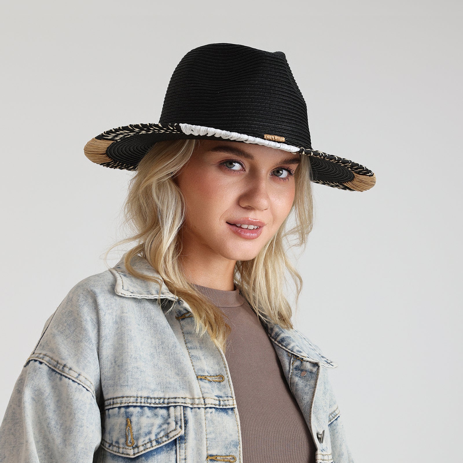 Unisex Paper Straw Fedora Hat with Wide Brim and UPF 50+ Sun Protection