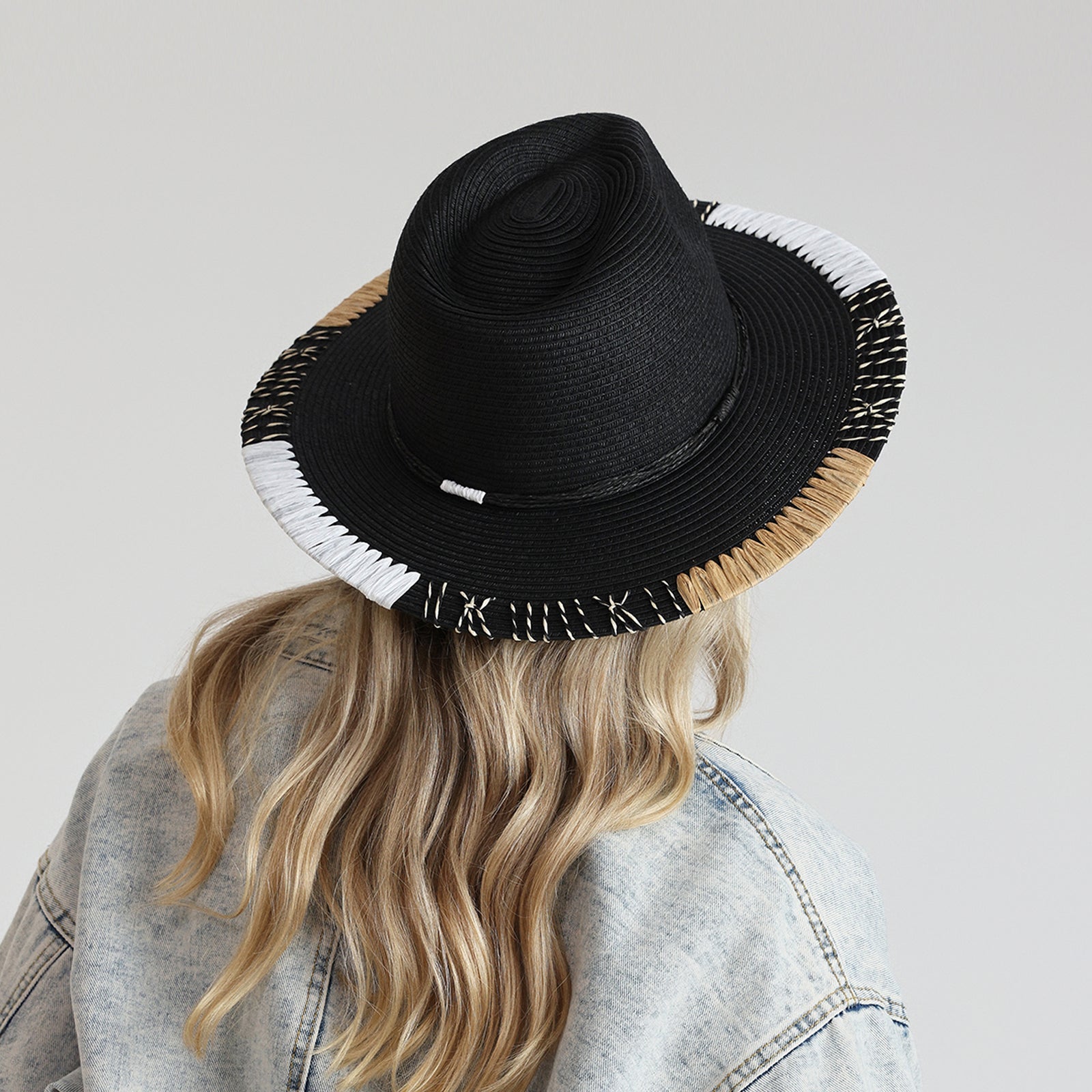 Unisex Paper Straw Fedora Hat with Wide Brim and UPF 50+ Sun Protection