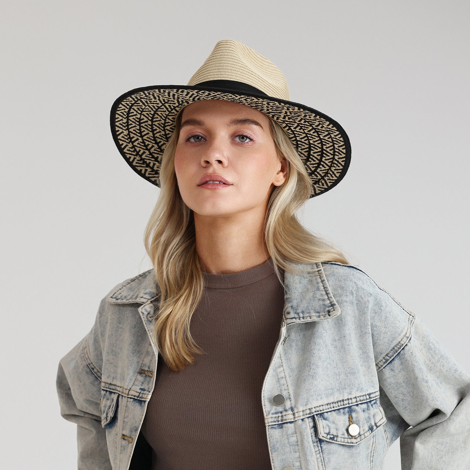 Unisex Paper Straw Fedora Hat with Wide Brim and UPF 50+ Sun Protection