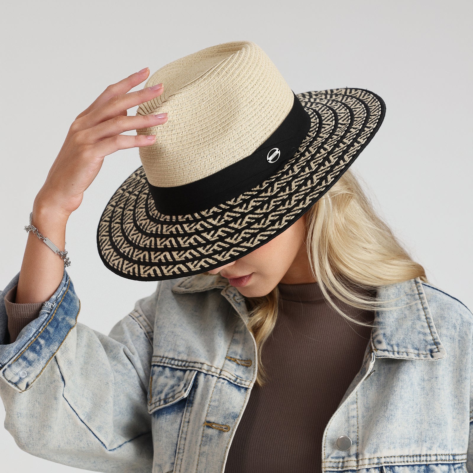 Unisex Paper Straw Fedora Hat with Wide Brim and UPF 50+ Sun Protection