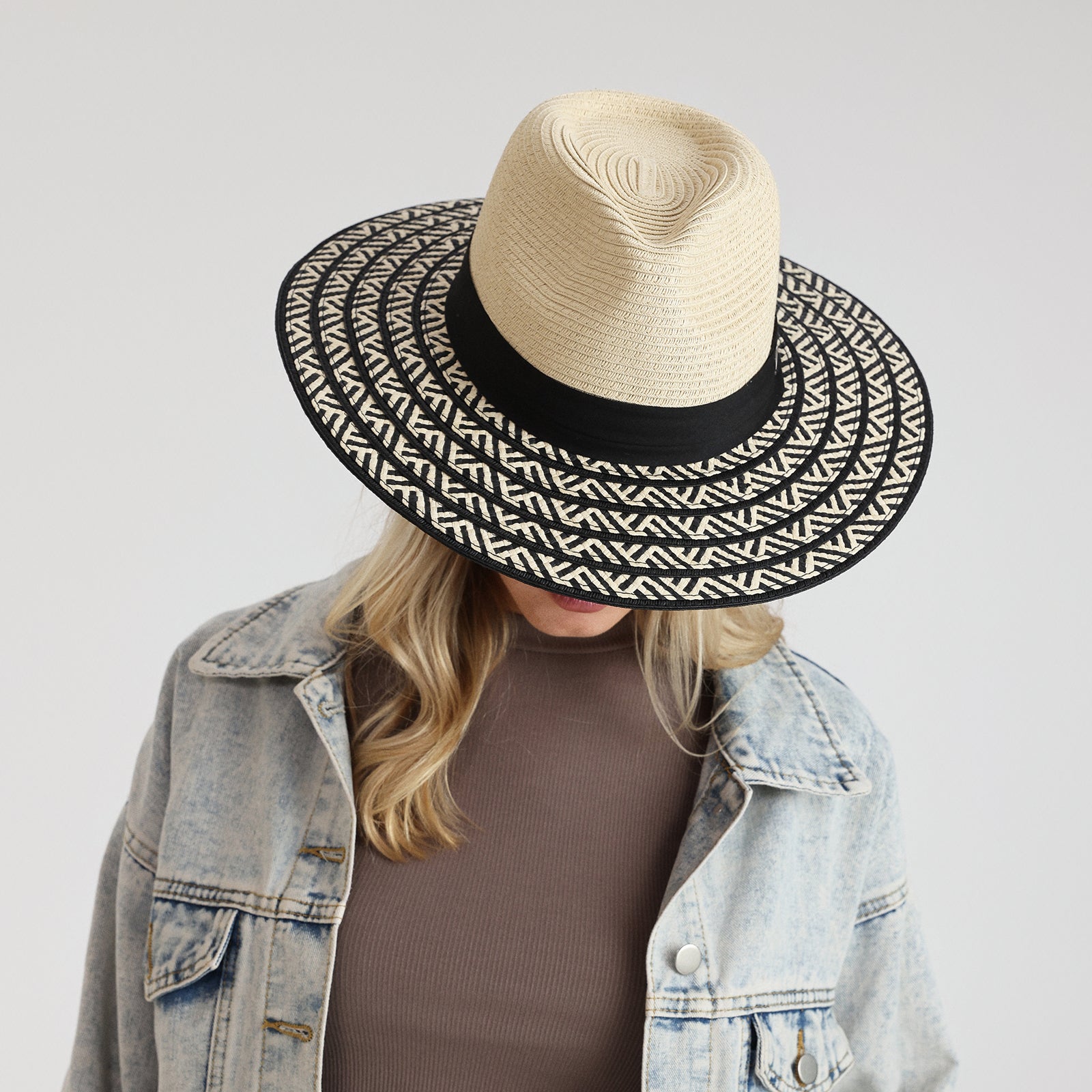 Unisex Paper Straw Fedora Hat with Wide Brim and UPF 50+ Sun Protection