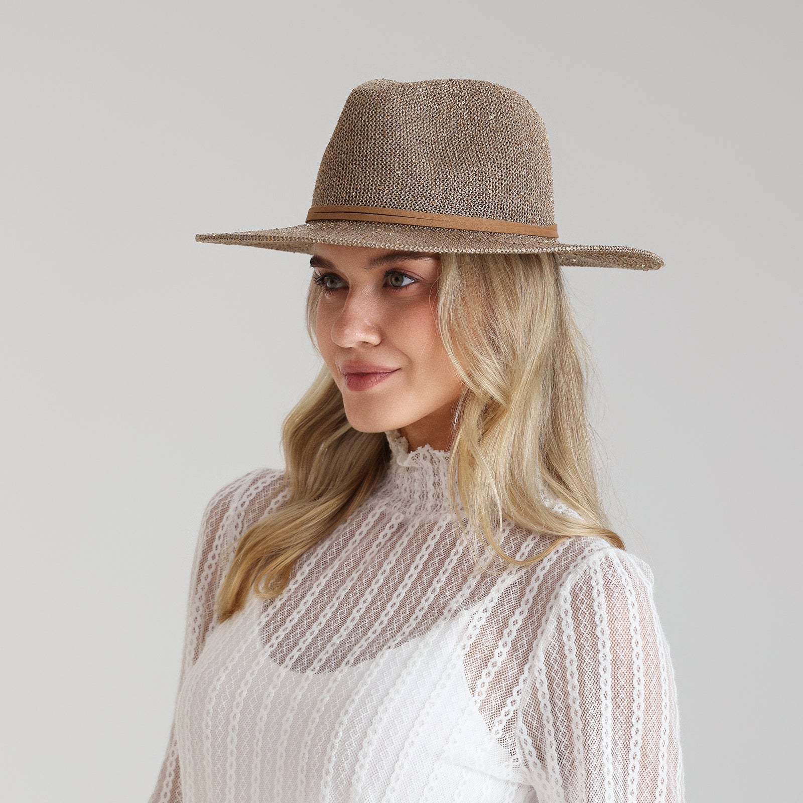 Women’s Polyester Fedora Hat with Wide Brim and UPF 50+ Sun Protection
