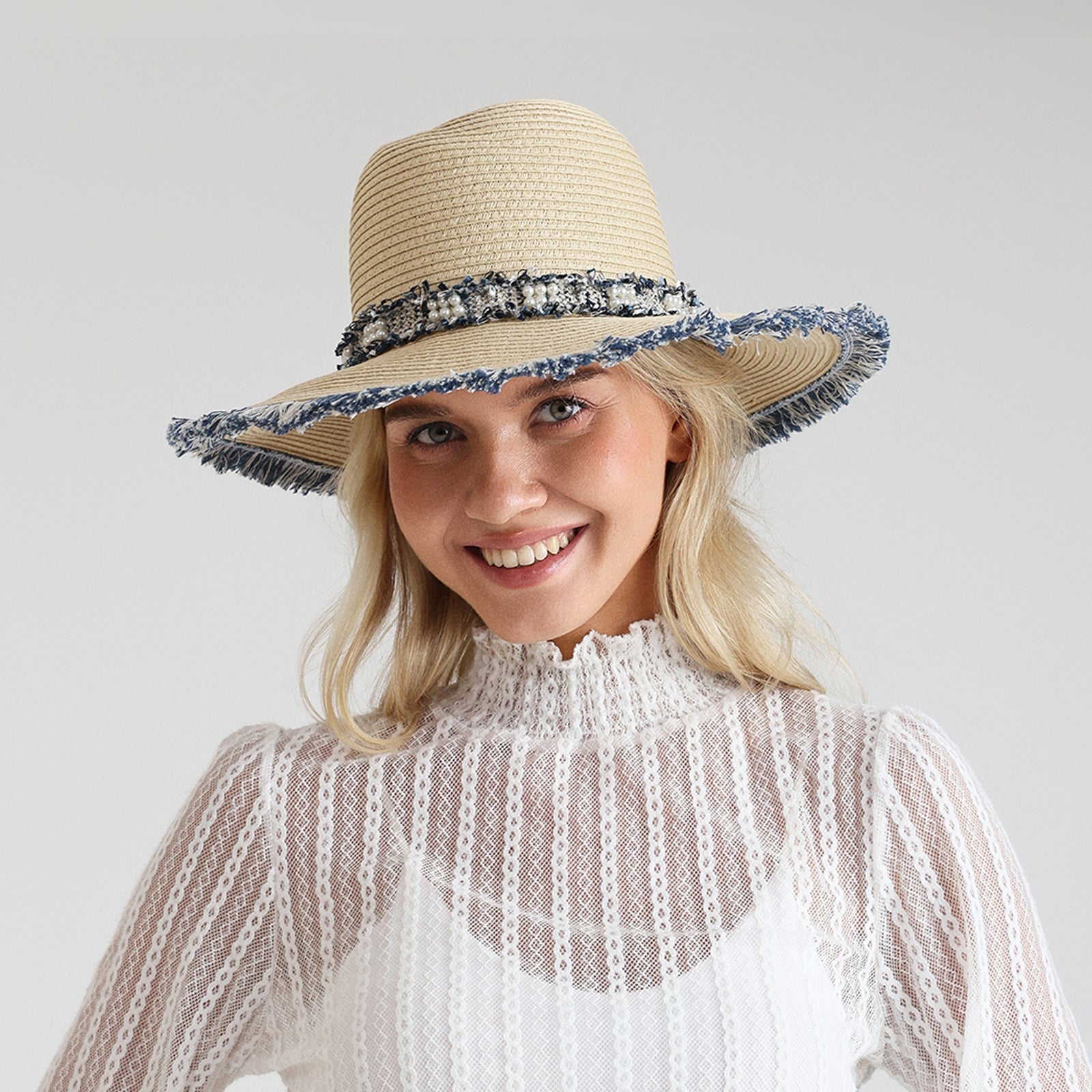 Women’s Paper Straw Fedora Hat with Wide Brim and UPF 50+ Sun Protection