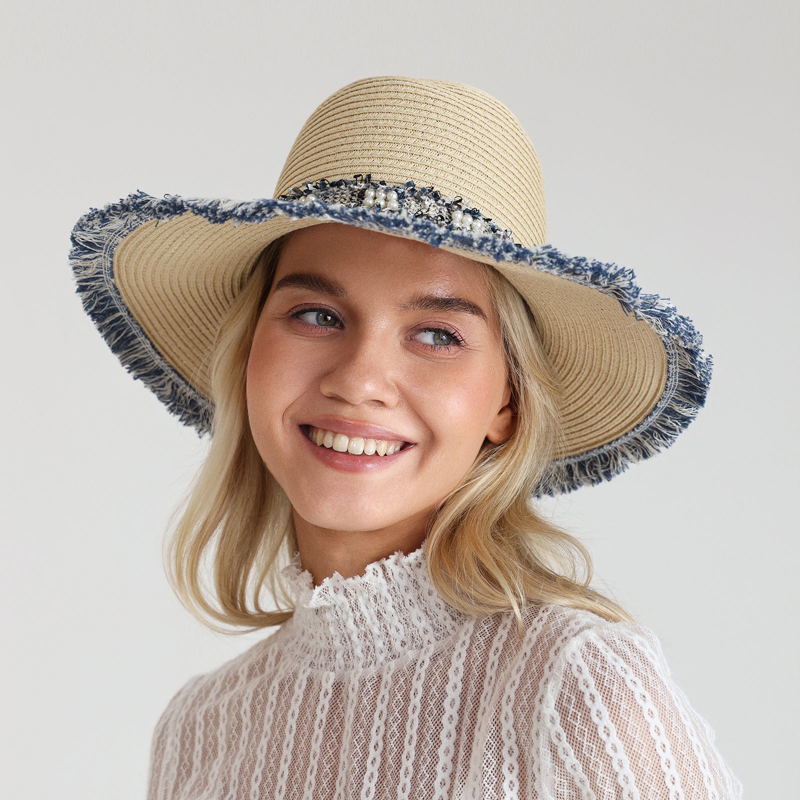 Women’s Paper Straw Fedora Hat with Wide Brim and UPF 50+ Sun Protection