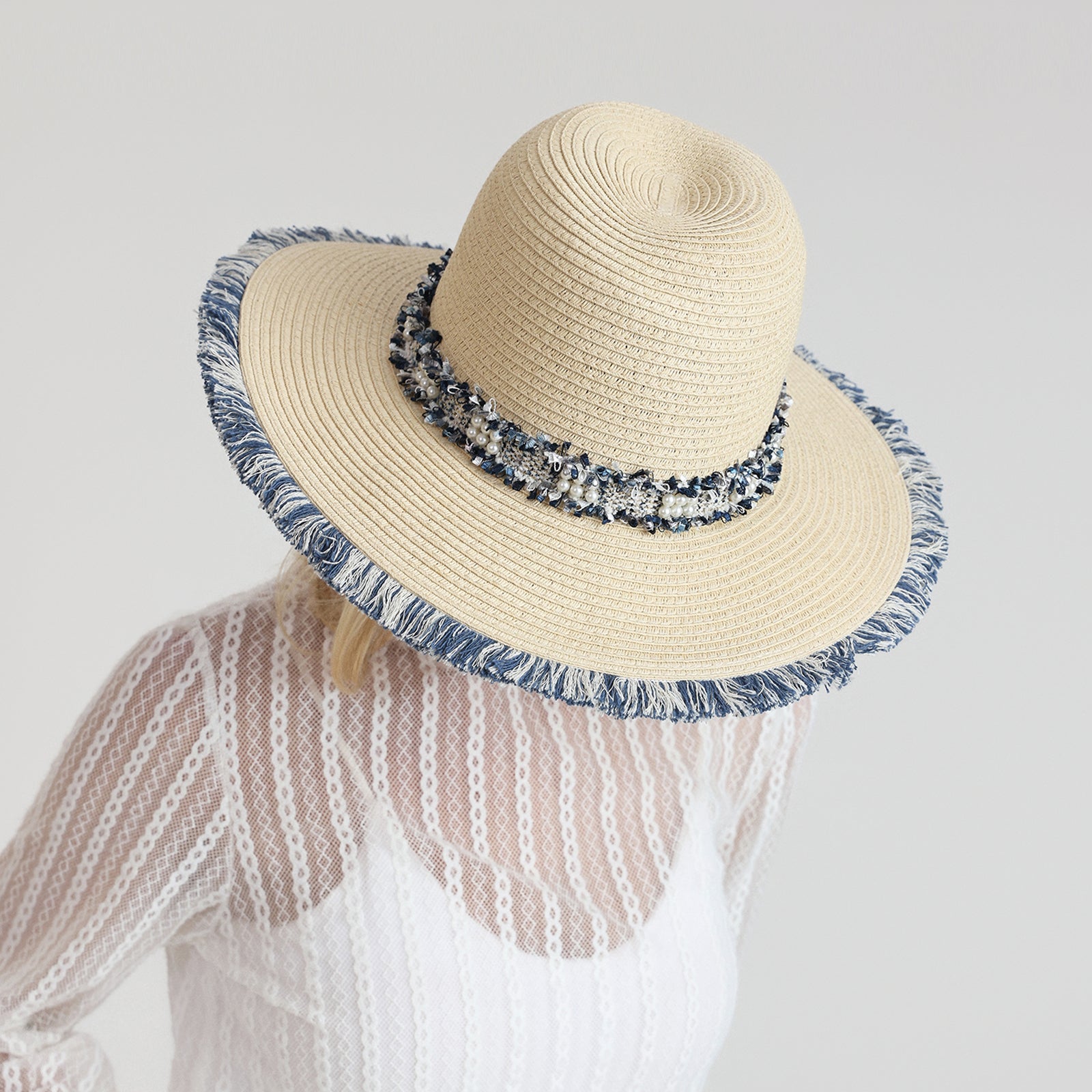 Women’s Paper Straw Fedora Hat with Wide Brim and UPF 50+ Sun Protection