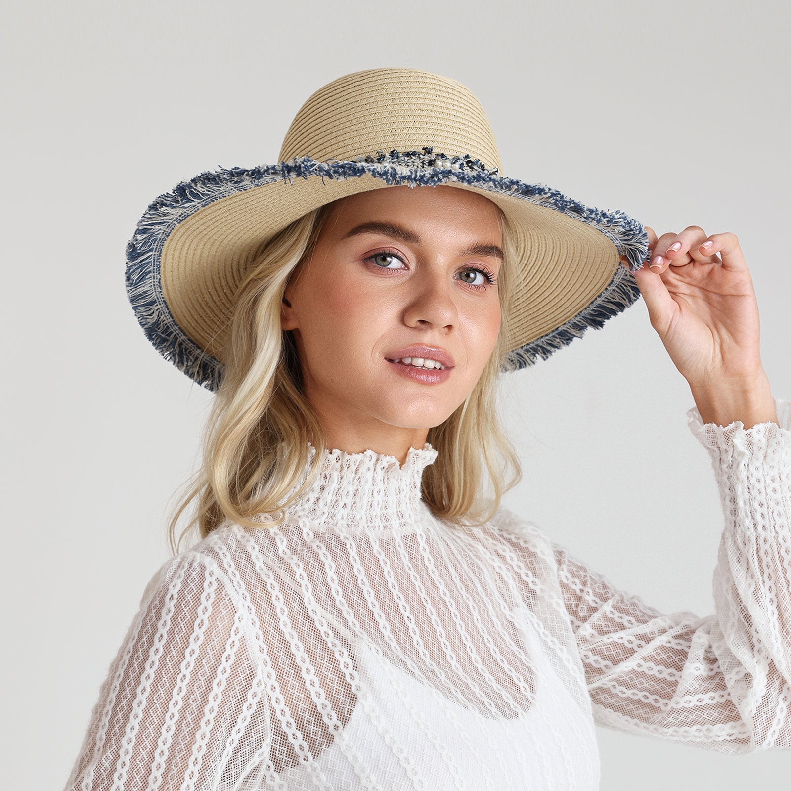 Women’s Paper Straw Fedora Hat with Wide Brim and UPF 50+ Sun Protection
