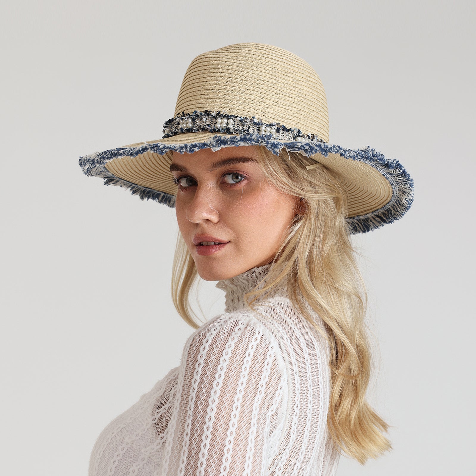 Women’s Paper Straw Fedora Hat with Wide Brim and UPF 50+ Sun Protection