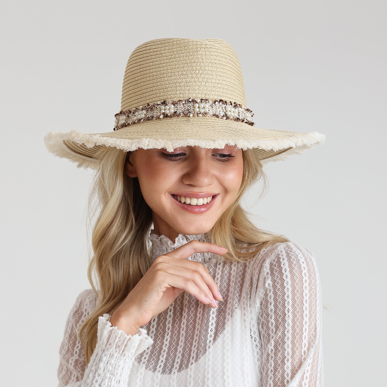 Women’s Paper Straw Fedora Hat with Wide Brim and UPF 50+ Sun Protection