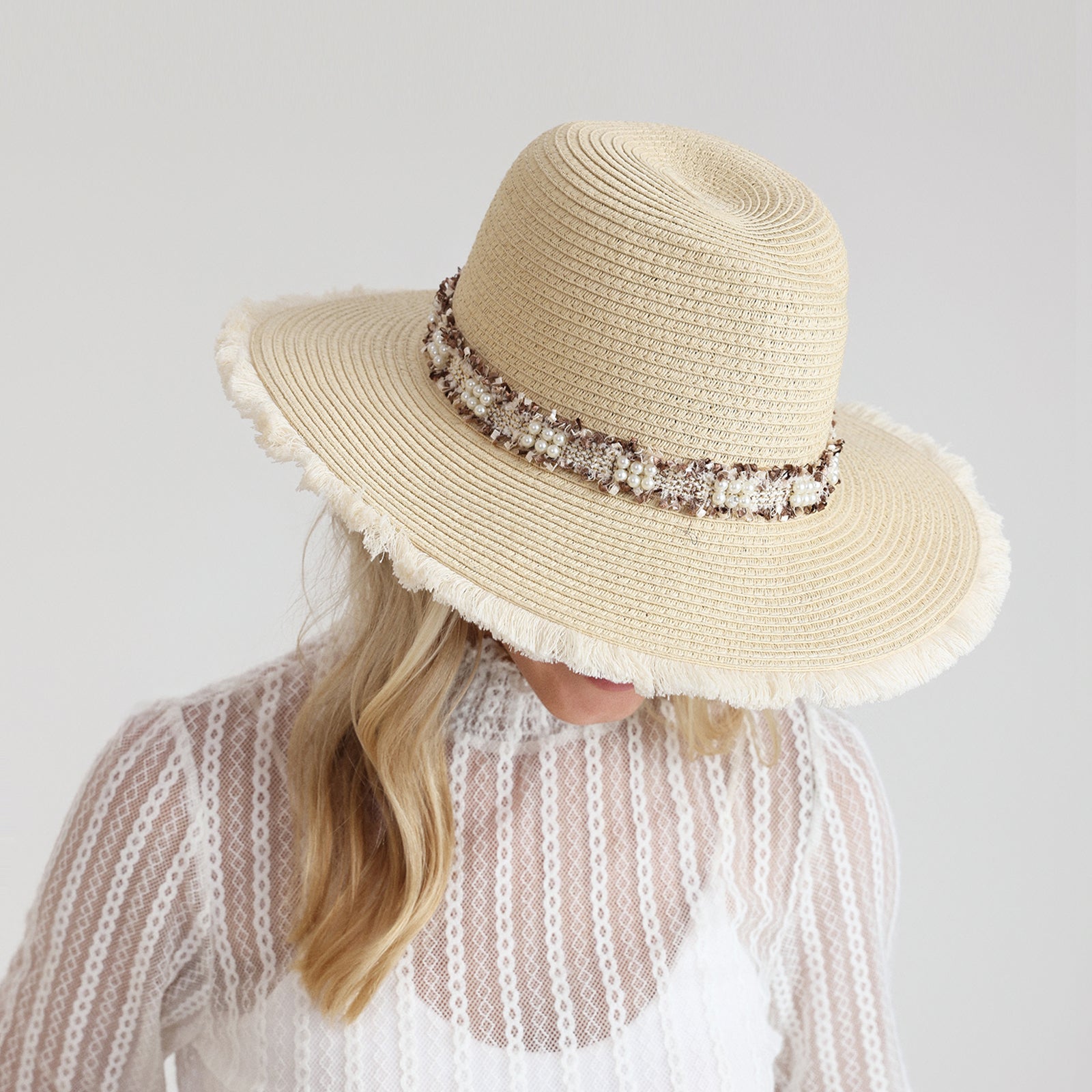Women’s Paper Straw Fedora Hat with Wide Brim and UPF 50+ Sun Protection