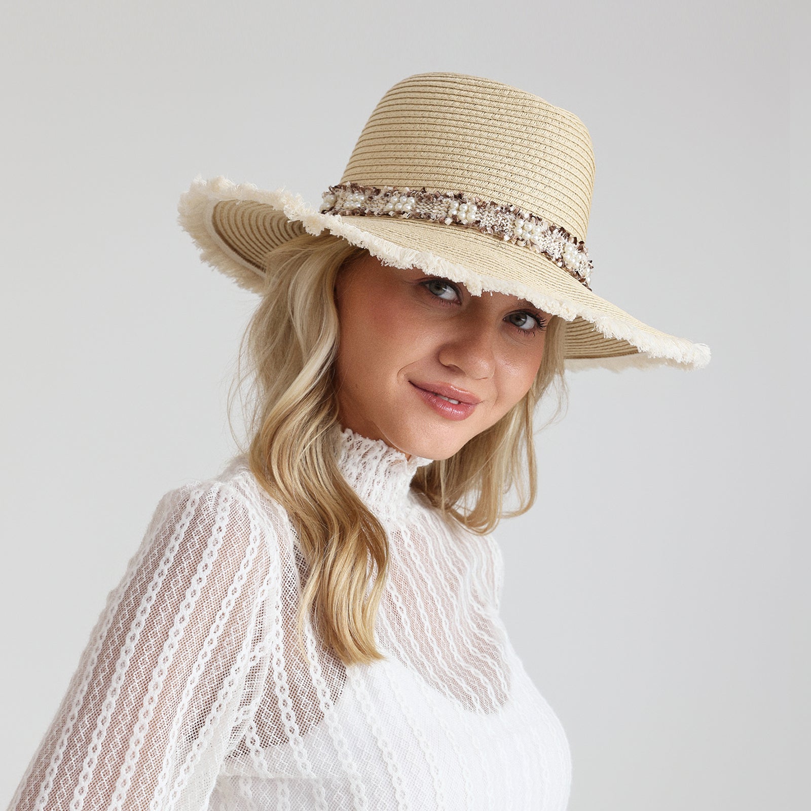 Women’s Paper Straw Fedora Hat with Wide Brim and UPF 50+ Sun Protection