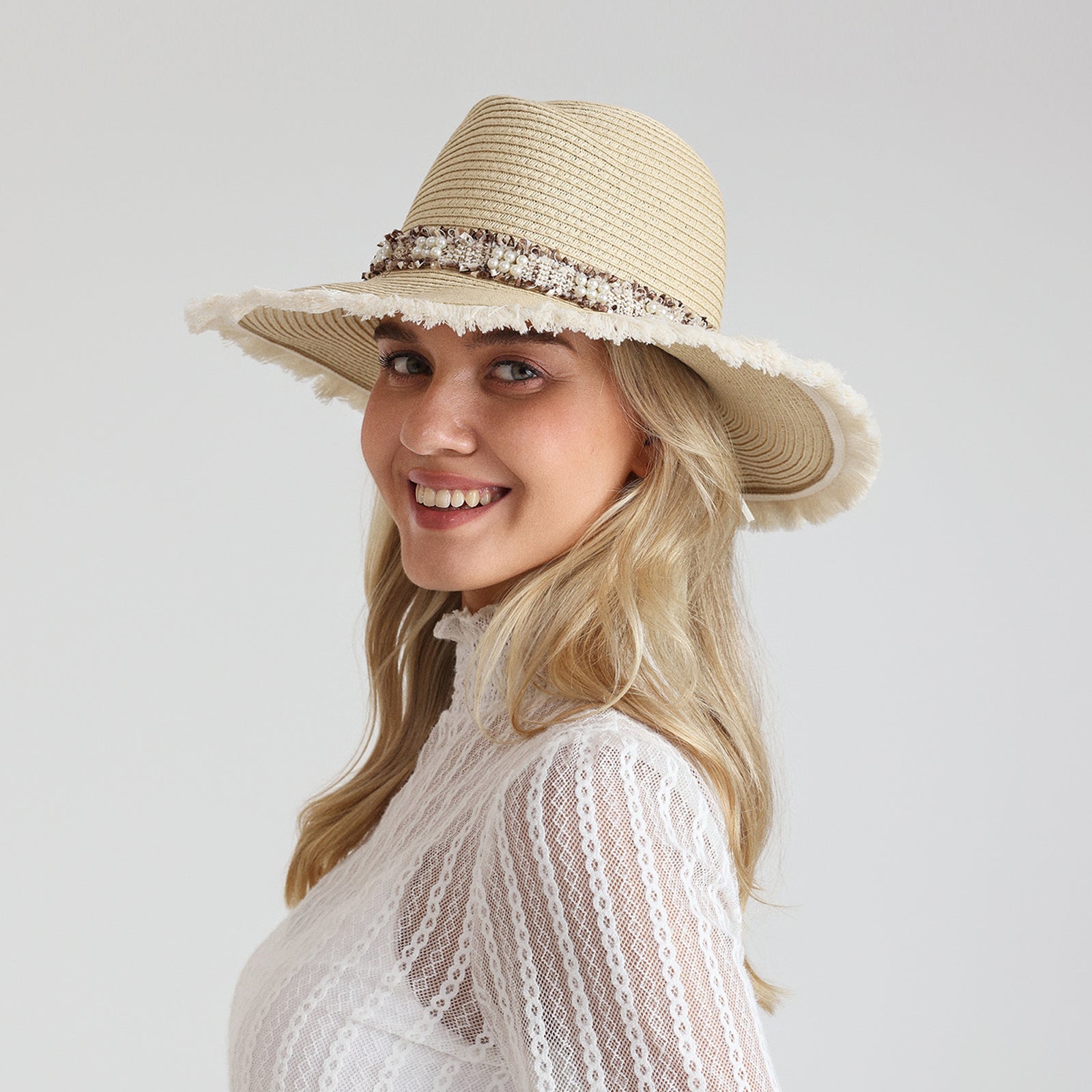 Women’s Paper Straw Fedora Hat with Wide Brim and UPF 50+ Sun Protection