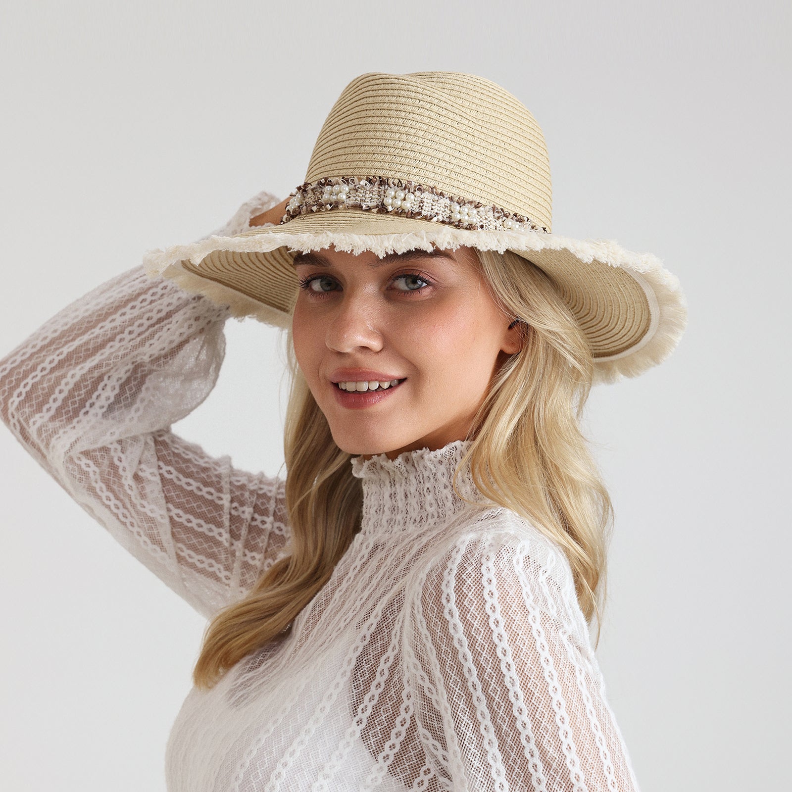 Women’s Paper Straw Fedora Hat with Wide Brim and UPF 50+ Sun Protection