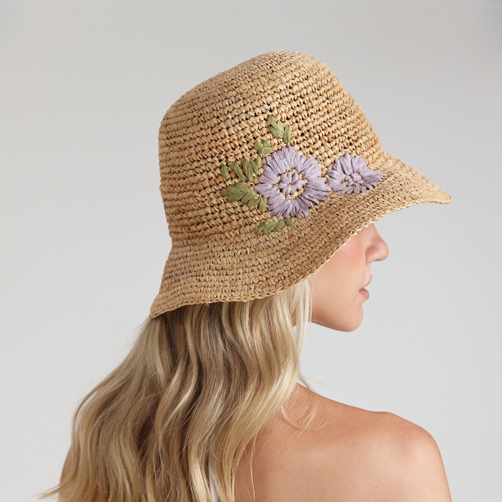 Women’s Raffia Bucket Hat with Wide Brim and UPF 50+ Sun Protection