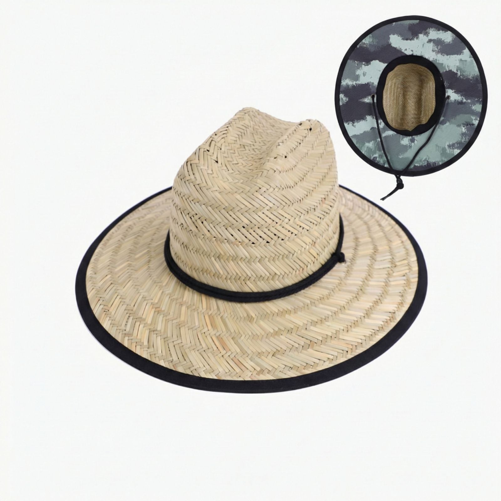 US Stock Wholesale Men's Seagrass Lifeguard Straw Hats with Wide Brim and Sun & Wind Proof