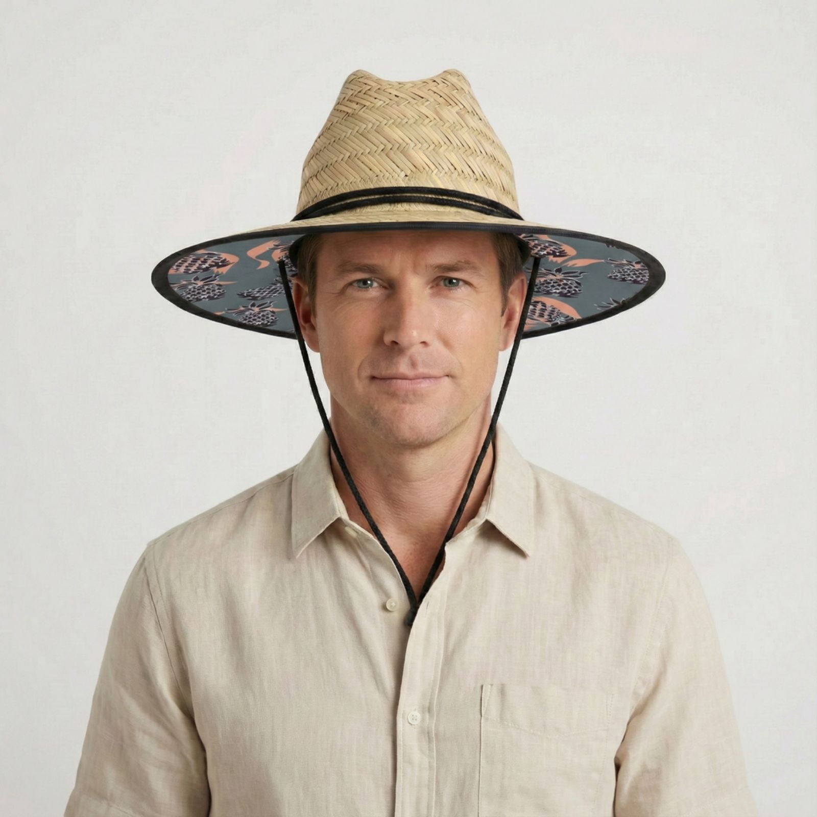US Stock Wholesale Men's Seagrass Lifeguard Straw Hats with Wide Brim and Sun & Wind Proof