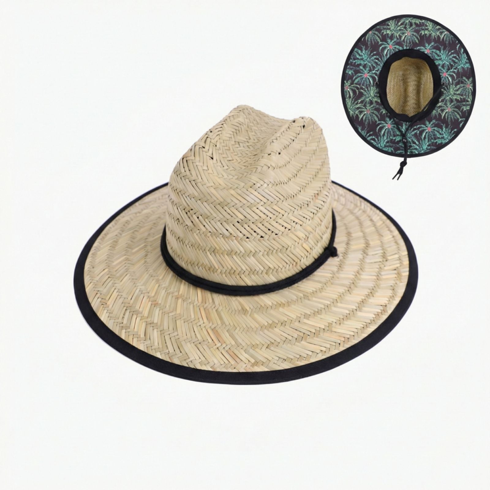 US Stock Wholesale Men's Seagrass Lifeguard Straw Hats with Wide Brim and Sun & Wind Proof