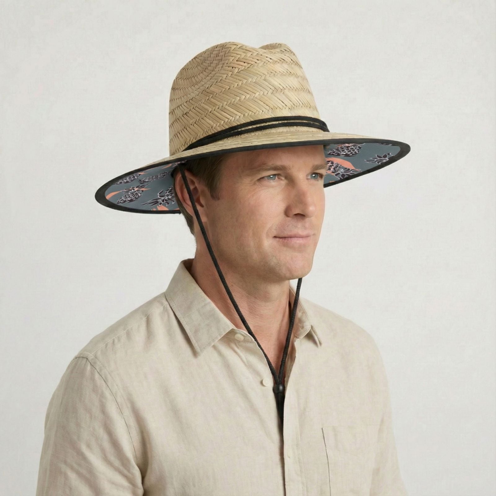 US Stock Wholesale Men's Seagrass Lifeguard Straw Hats with Wide Brim and Sun & Wind Proof