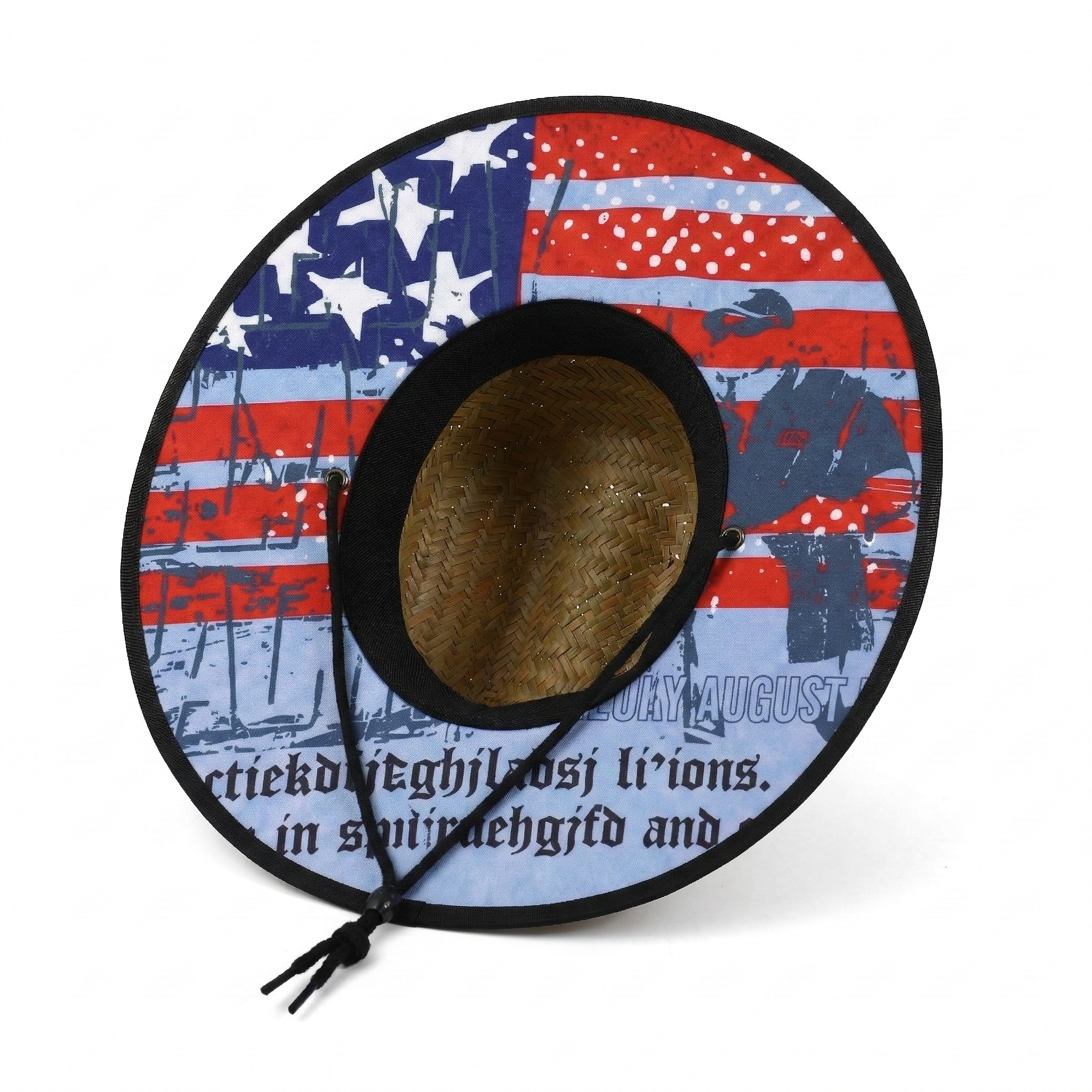 US Stock Wholesale Men's Seagrass Lifeguard Straw Hats with Wide Brim and Sun & Wind Proof