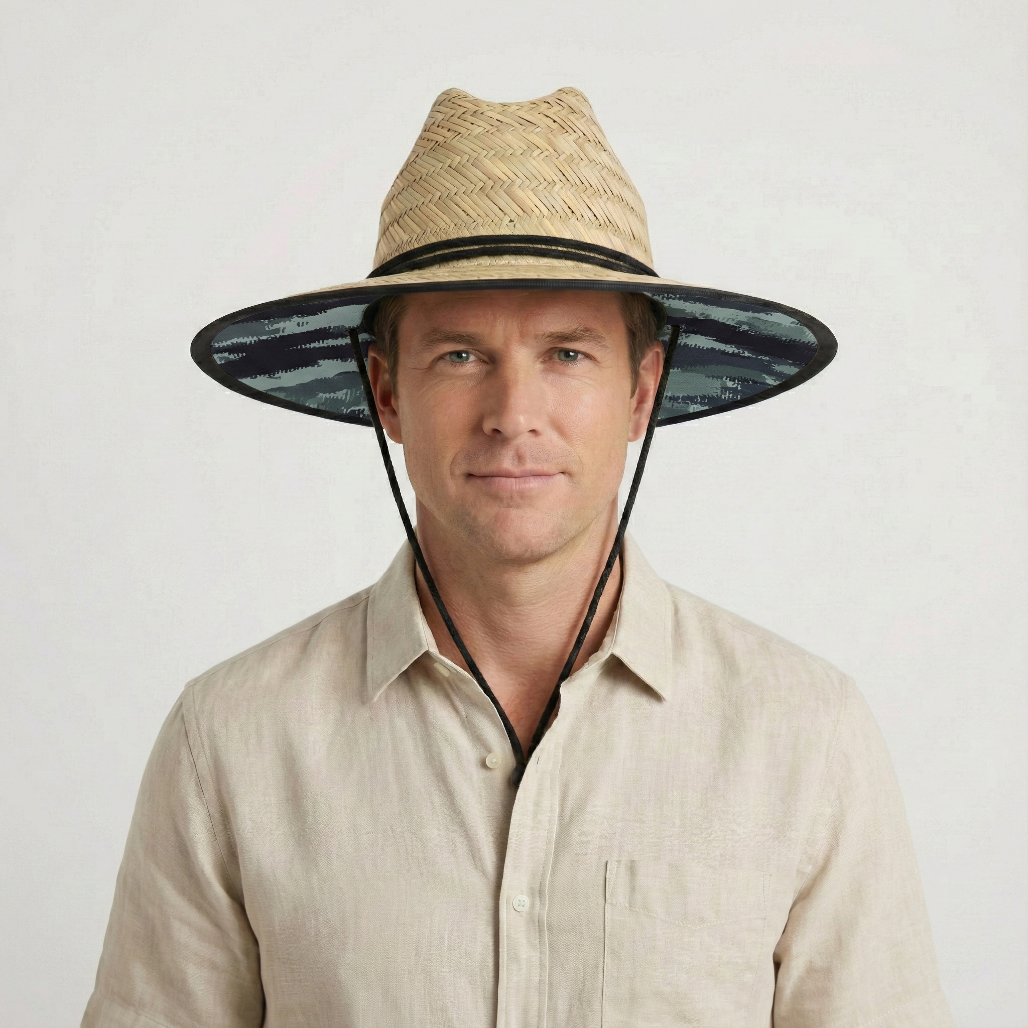 US Stock Wholesale Men's Seagrass Lifeguard Straw Hats with Wide Brim and Sun & Wind Proof