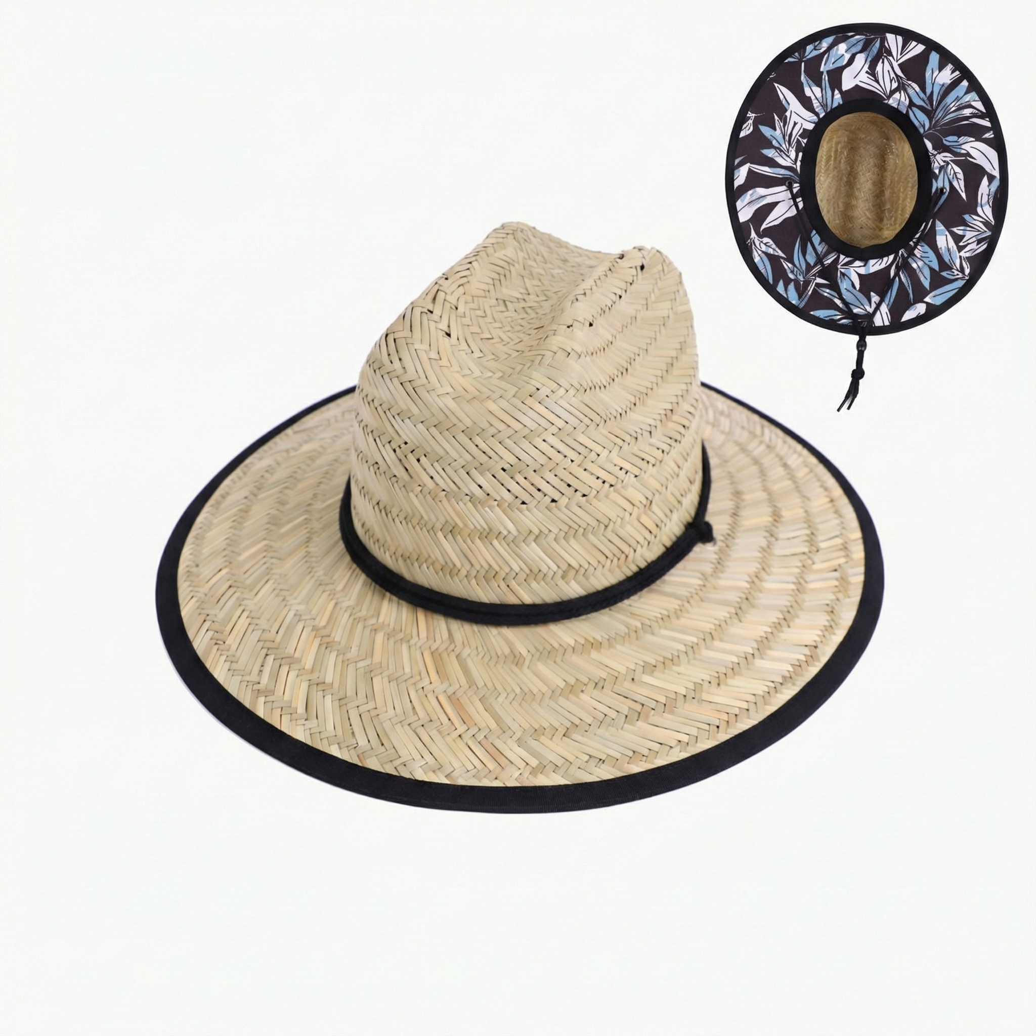 US Stock Wholesale Men's Seagrass Lifeguard Straw Hats with Wide Brim and Sun & Wind Proof