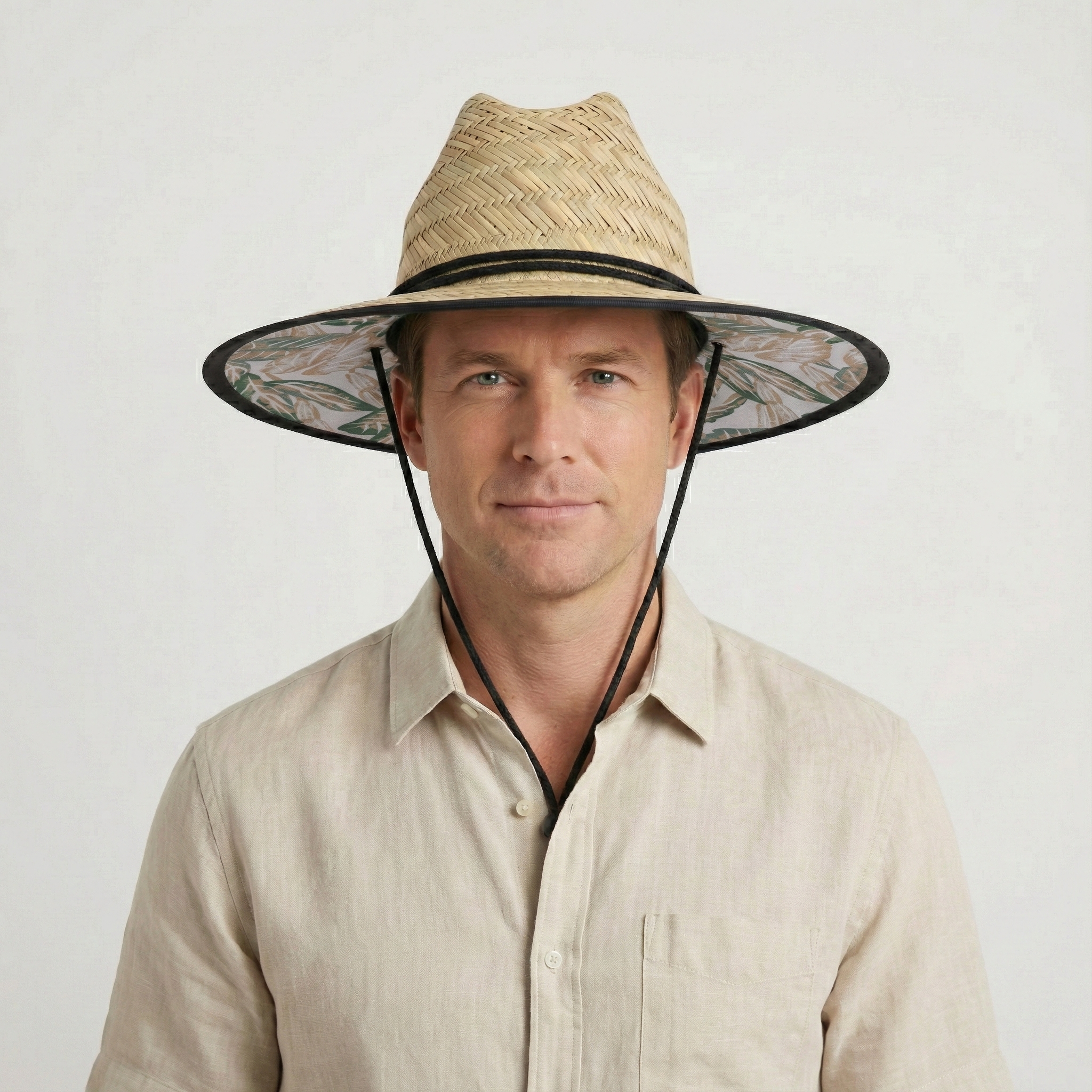 US Stock Wholesale Men's Seagrass Lifeguard Straw Hats with Wide Brim and Sun & Wind Proof