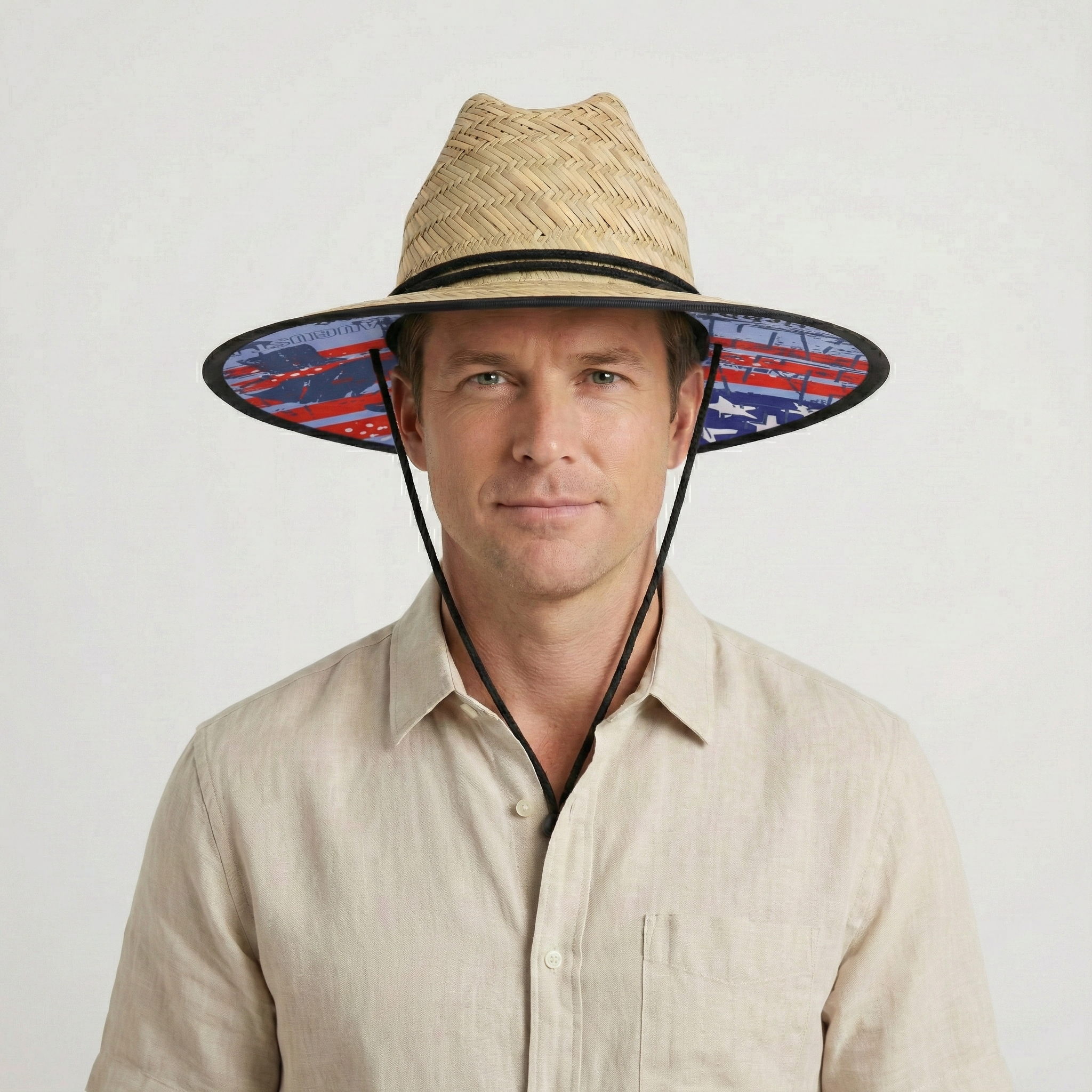 US Stock Wholesale Men's Seagrass Lifeguard Straw Hats with Wide Brim and Sun & Wind Proof