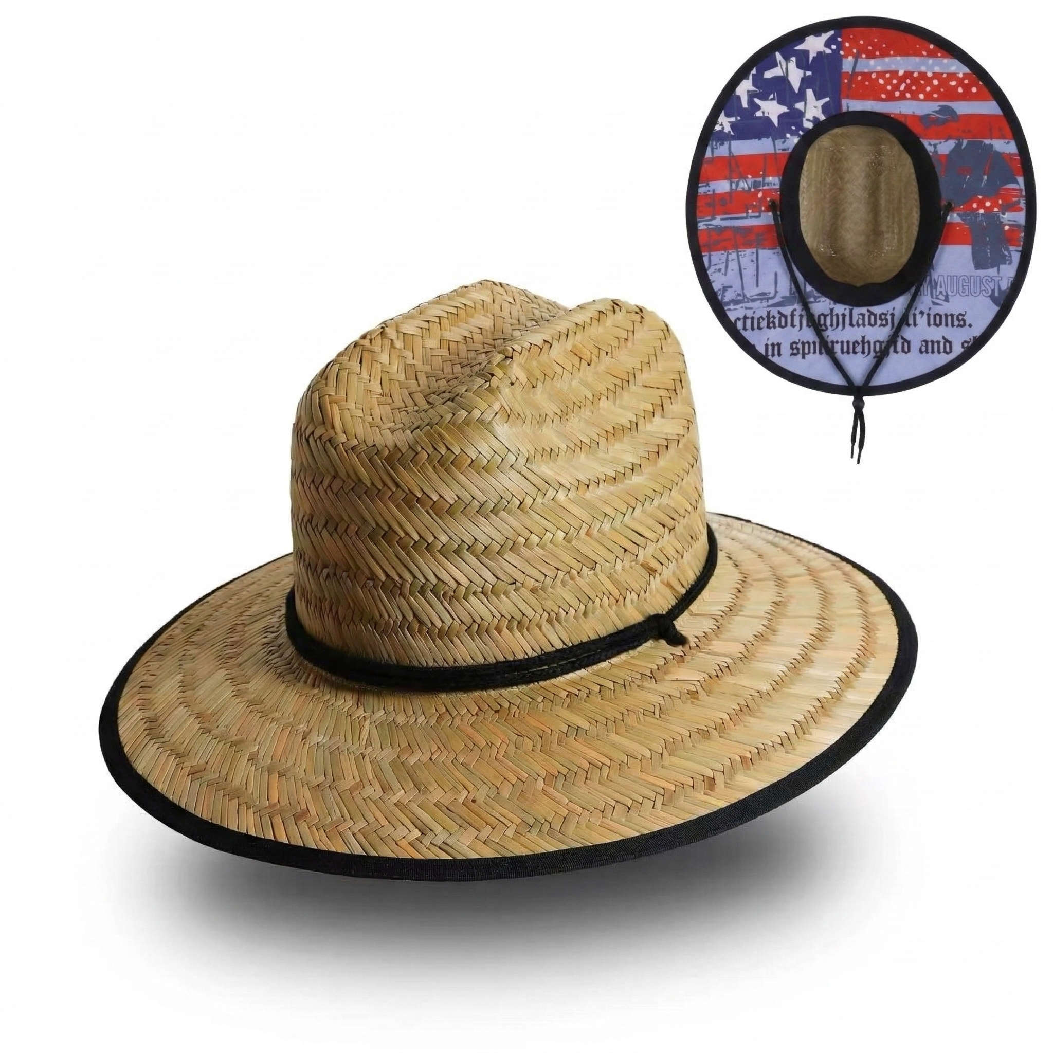 US Stock Wholesale Men's Seagrass Lifeguard Straw Hats with Wide Brim and Sun & Wind Proof