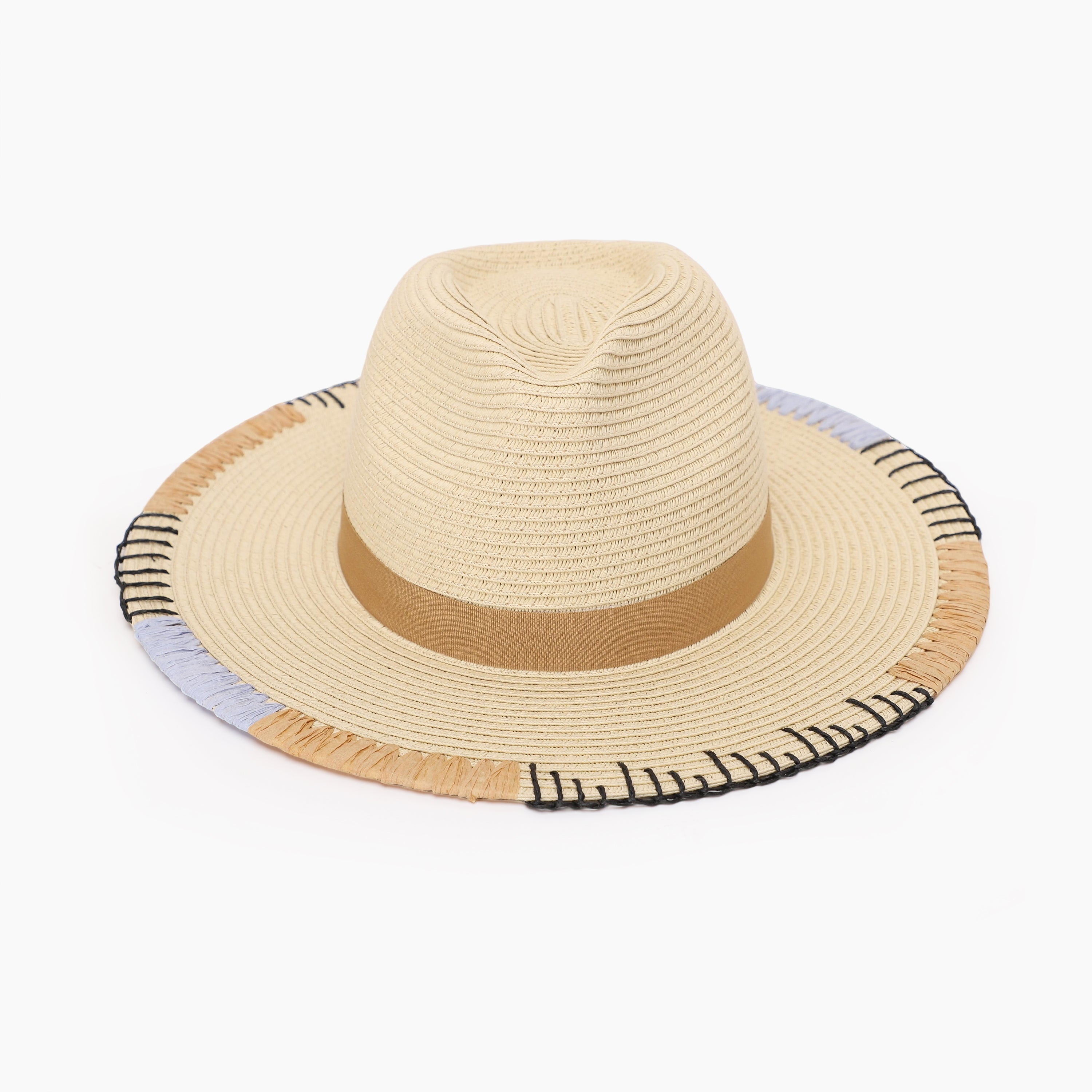 Women’s Paper Straw Fedora Hat with Wide Brim and UPF 50+ Sun Protection